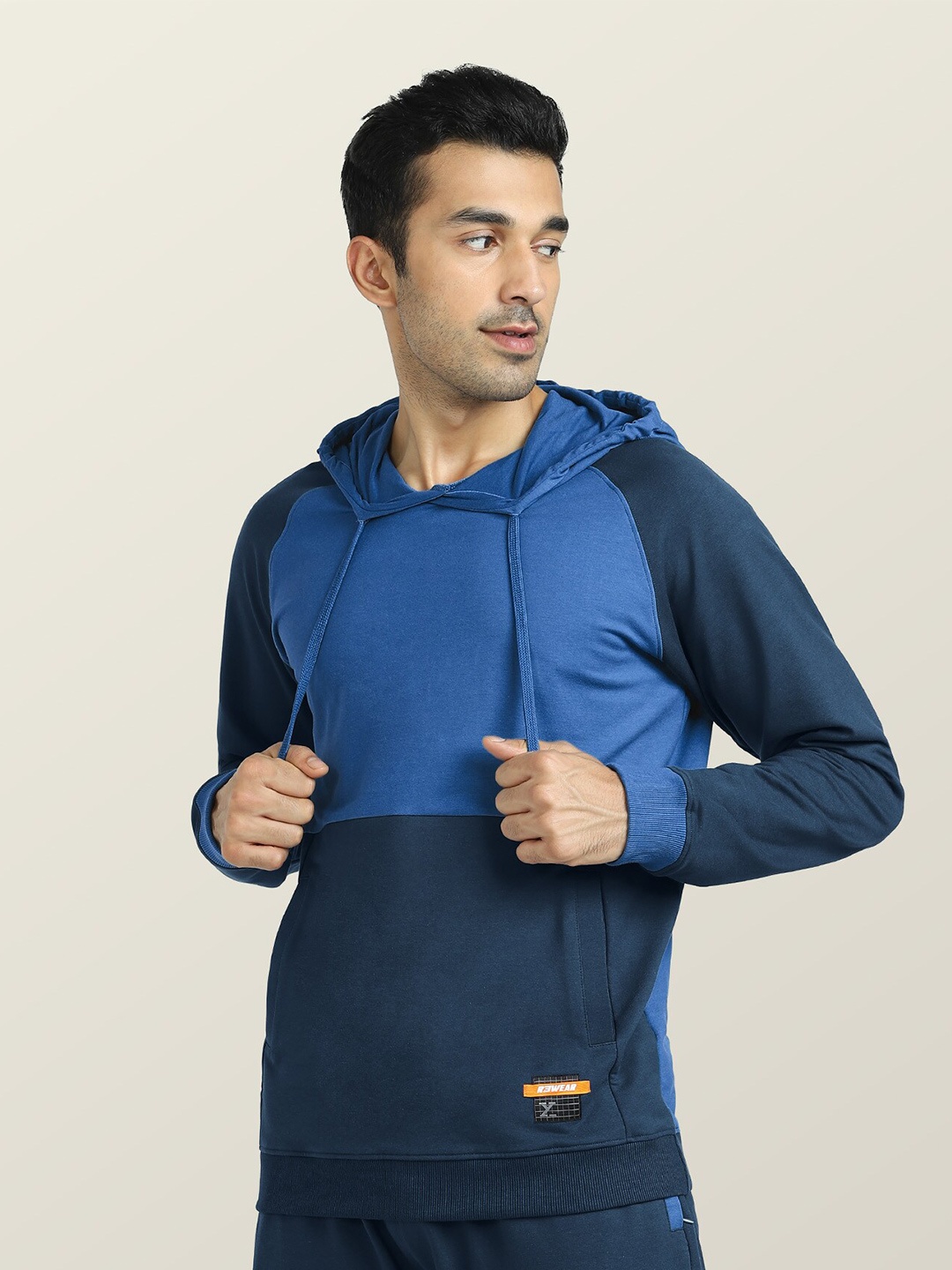 

XYXX Men Blue Colourblocked Hooded Cotton Sweatshirt