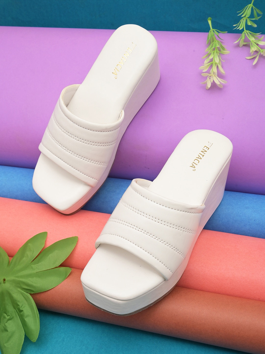 

Fentacia Women White Flatform Heels