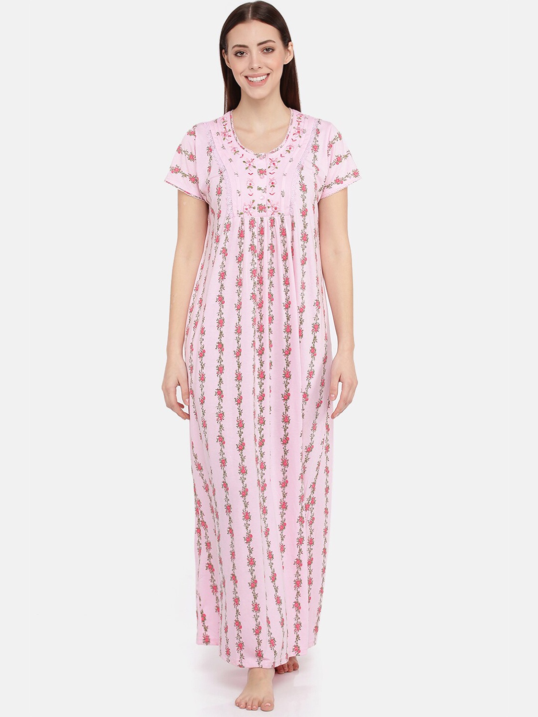 

9shines Label Women Pink Printed Maxi Nightdress