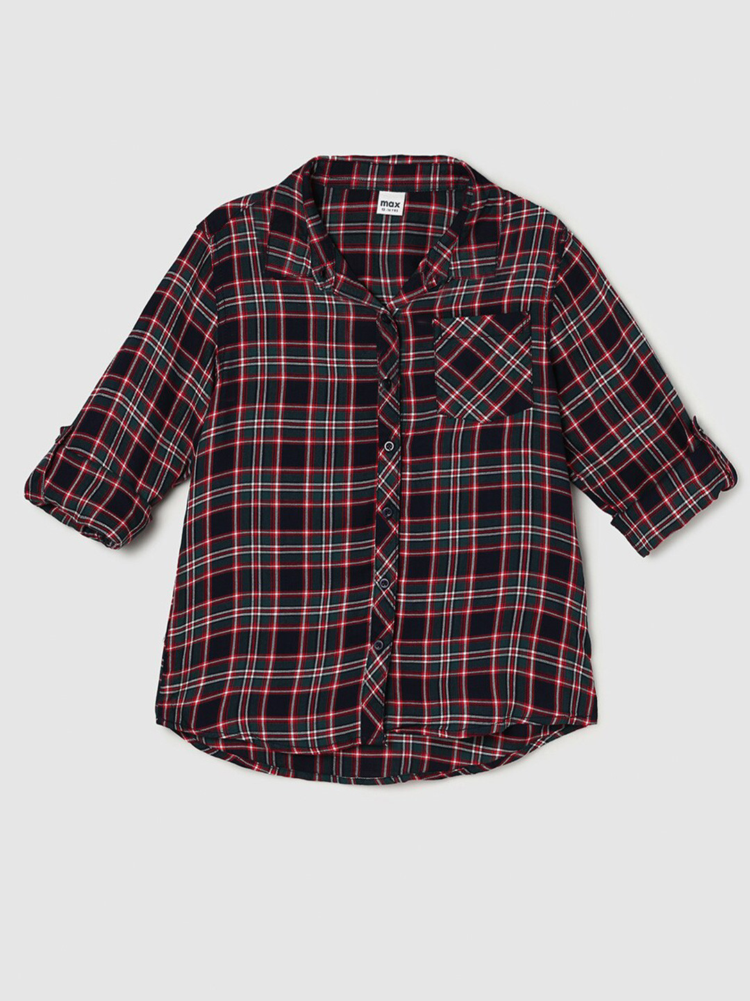 

max Girls Green Tartan Checked Pure Cotton Casual Shirt