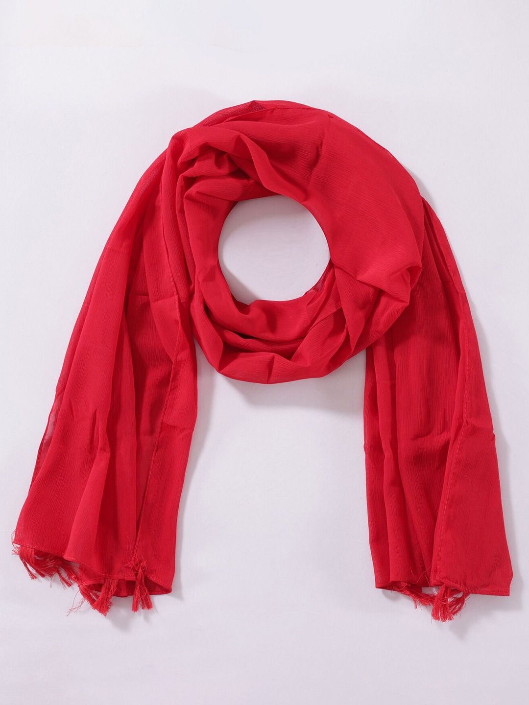 

HANDICRAFT PALACE Women Wrinkel Chiffon Scarf, Red