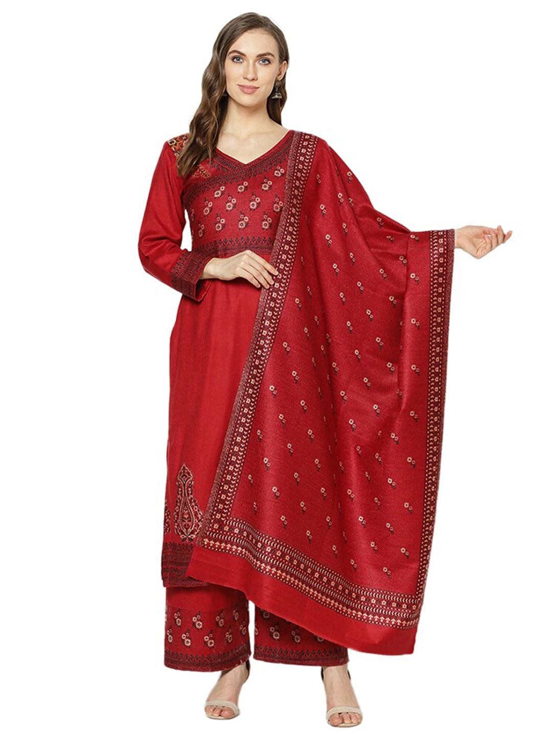 

Safaa Red & White Viscose Rayon Unstitched Dress Material