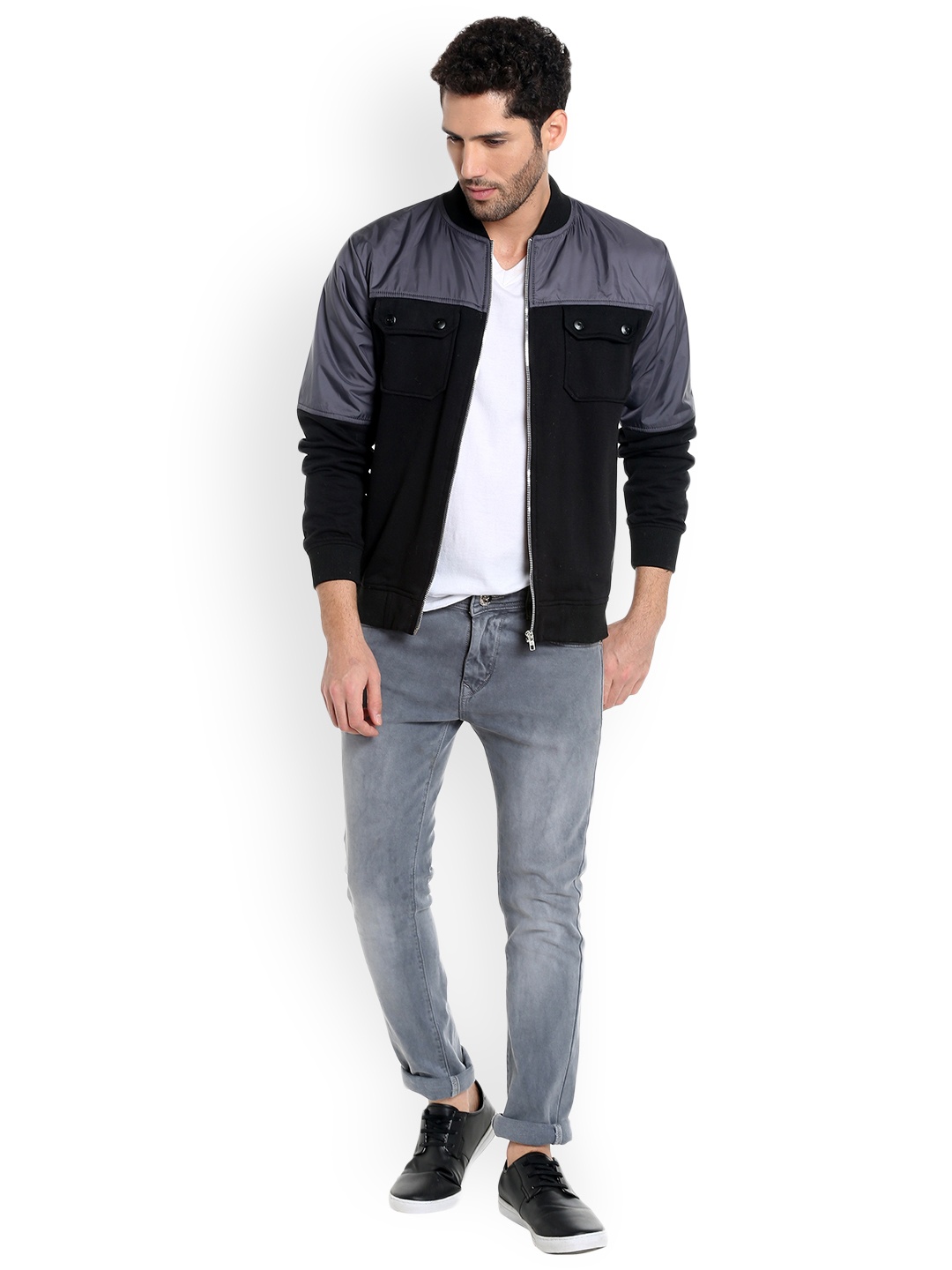 

Campus Sutra Men Black Colourblocked Bomber Jacket