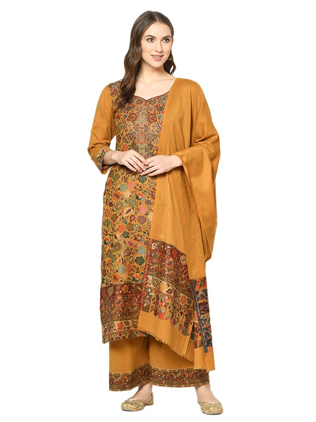 

Safaa Yellow & Brown Viscose Rayon Unstitched Dress Material
