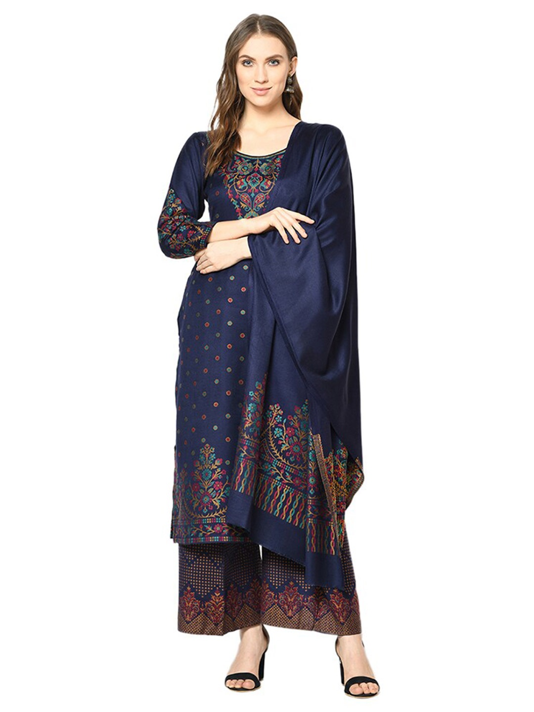 

Safaa Blue & Red Viscose Rayon Unstitched Dress Material