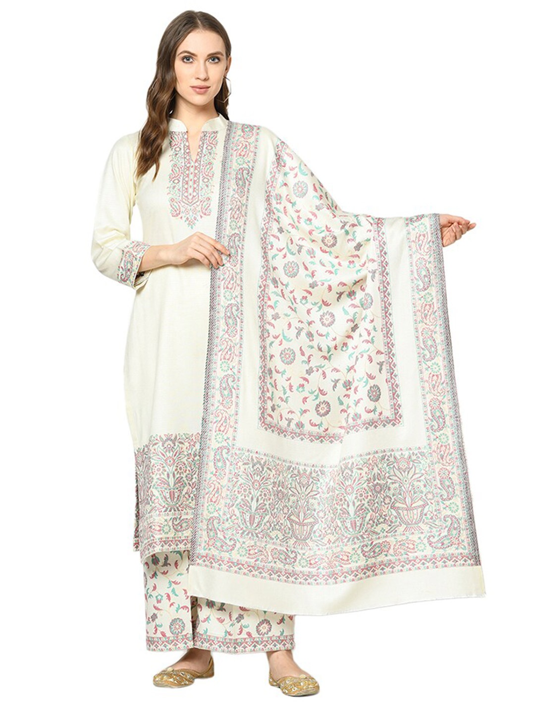 

Safaa Cream-Coloured & Blue Viscose Rayon Unstitched Dress Material