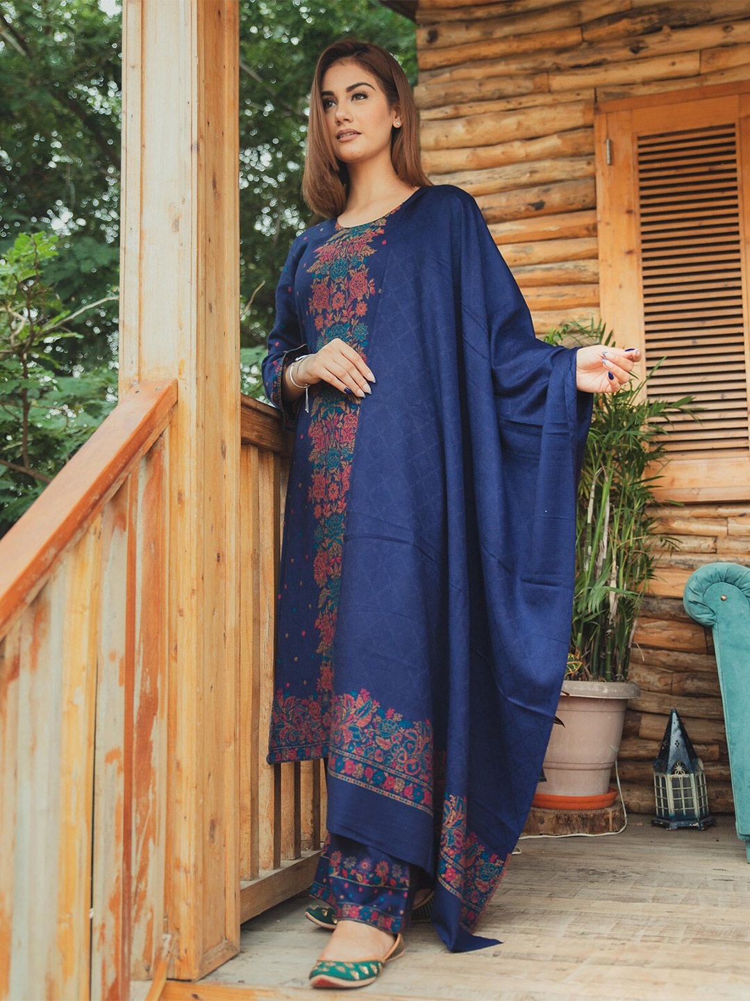 

Safaa Blue & Pink Viscose Rayon Unstitched Dress Material