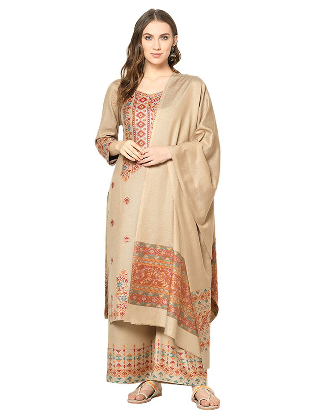 

Safaa Viscose Rayon Unstitched Dress Material, Beige