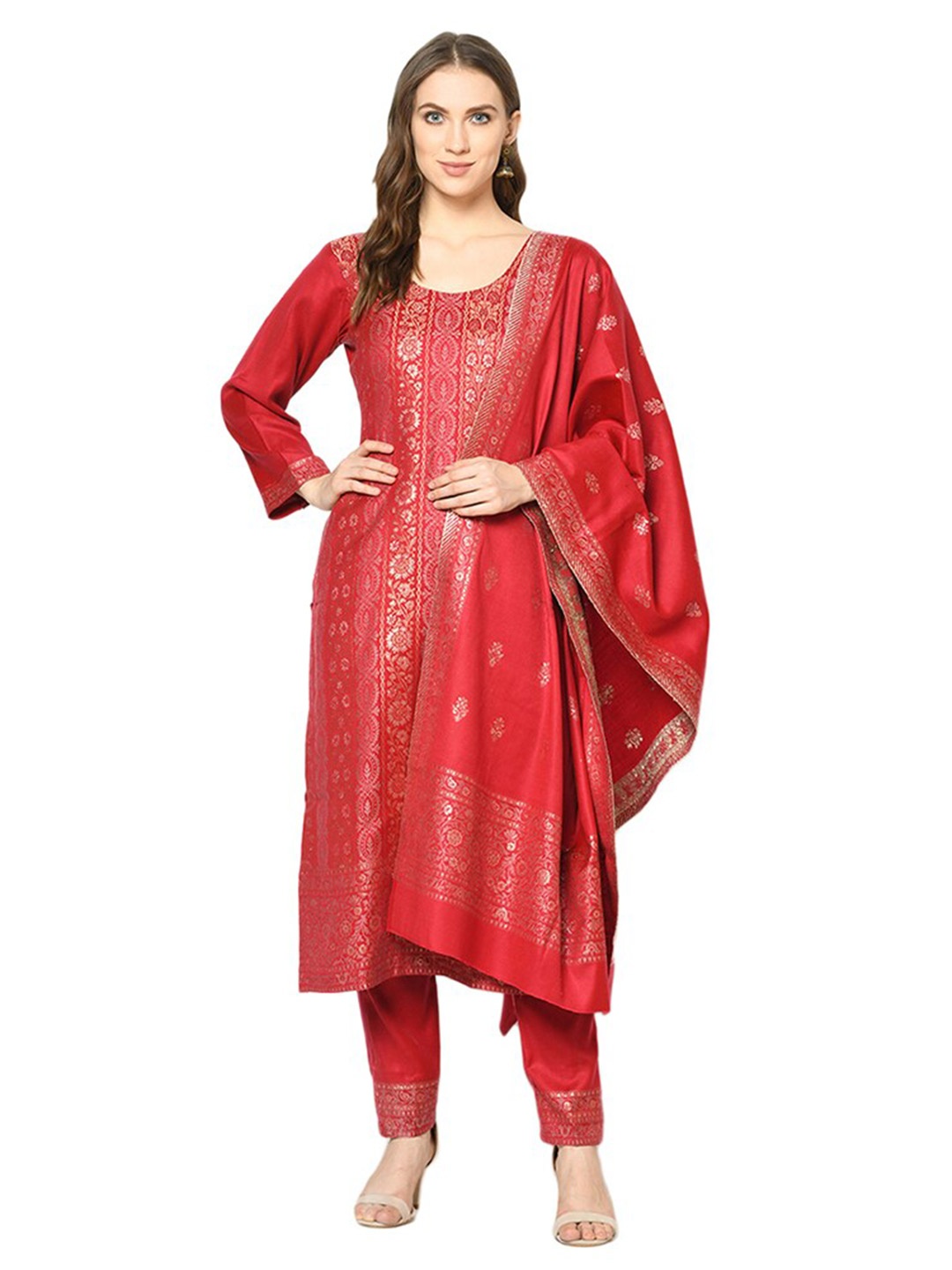 

Safaa Viscose Rayon Unstitched Dress Material, Red