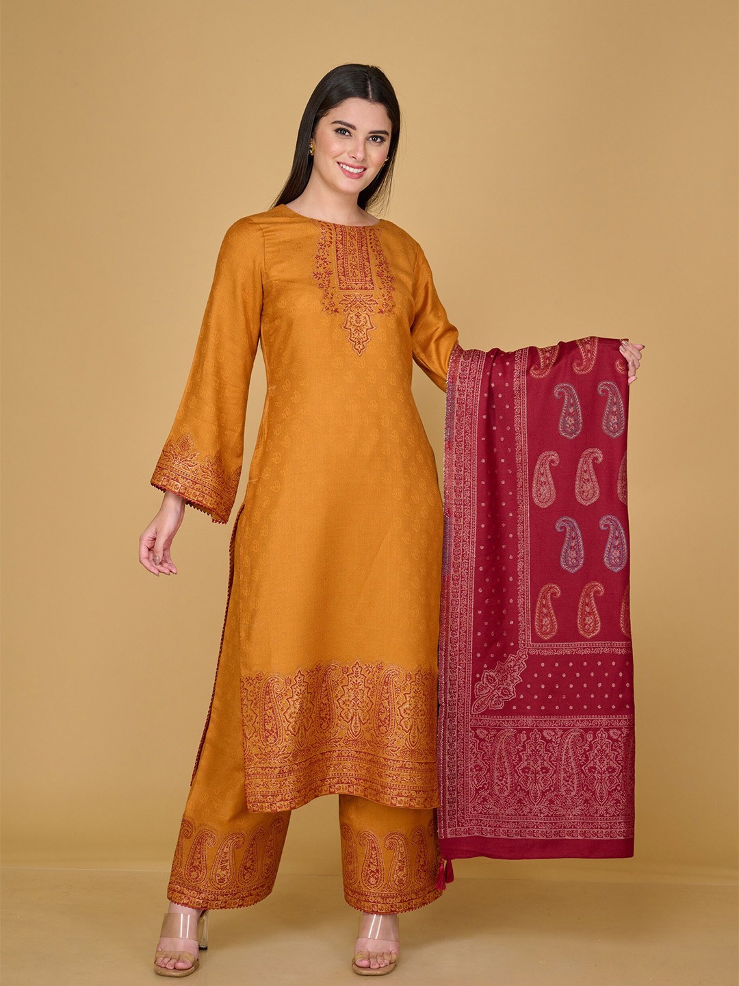 

Safaa Viscose Rayon Unstitched Dress Material, Yellow
