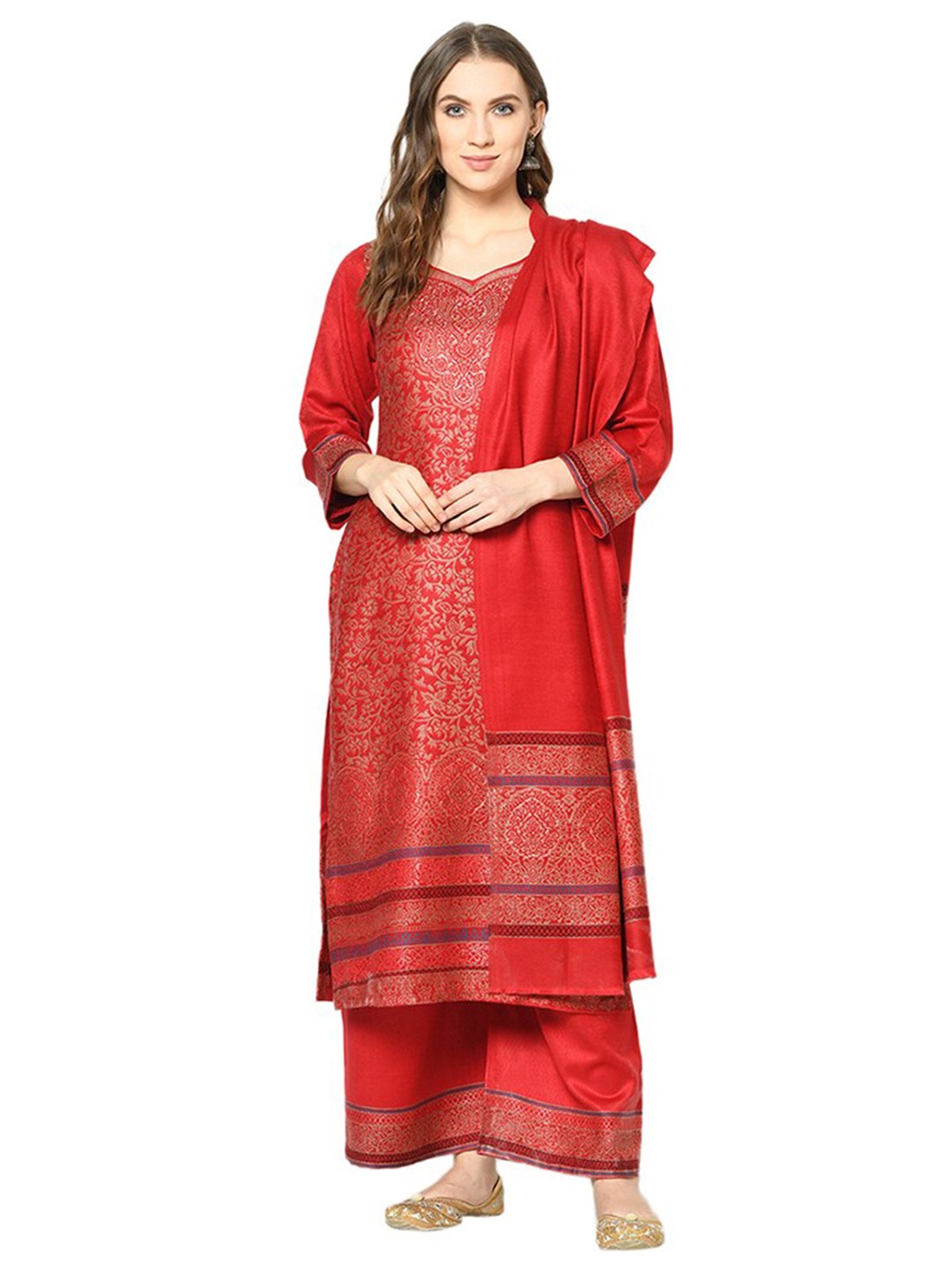 

Safaa Viscose Rayon Unstitched Dress Material, Red
