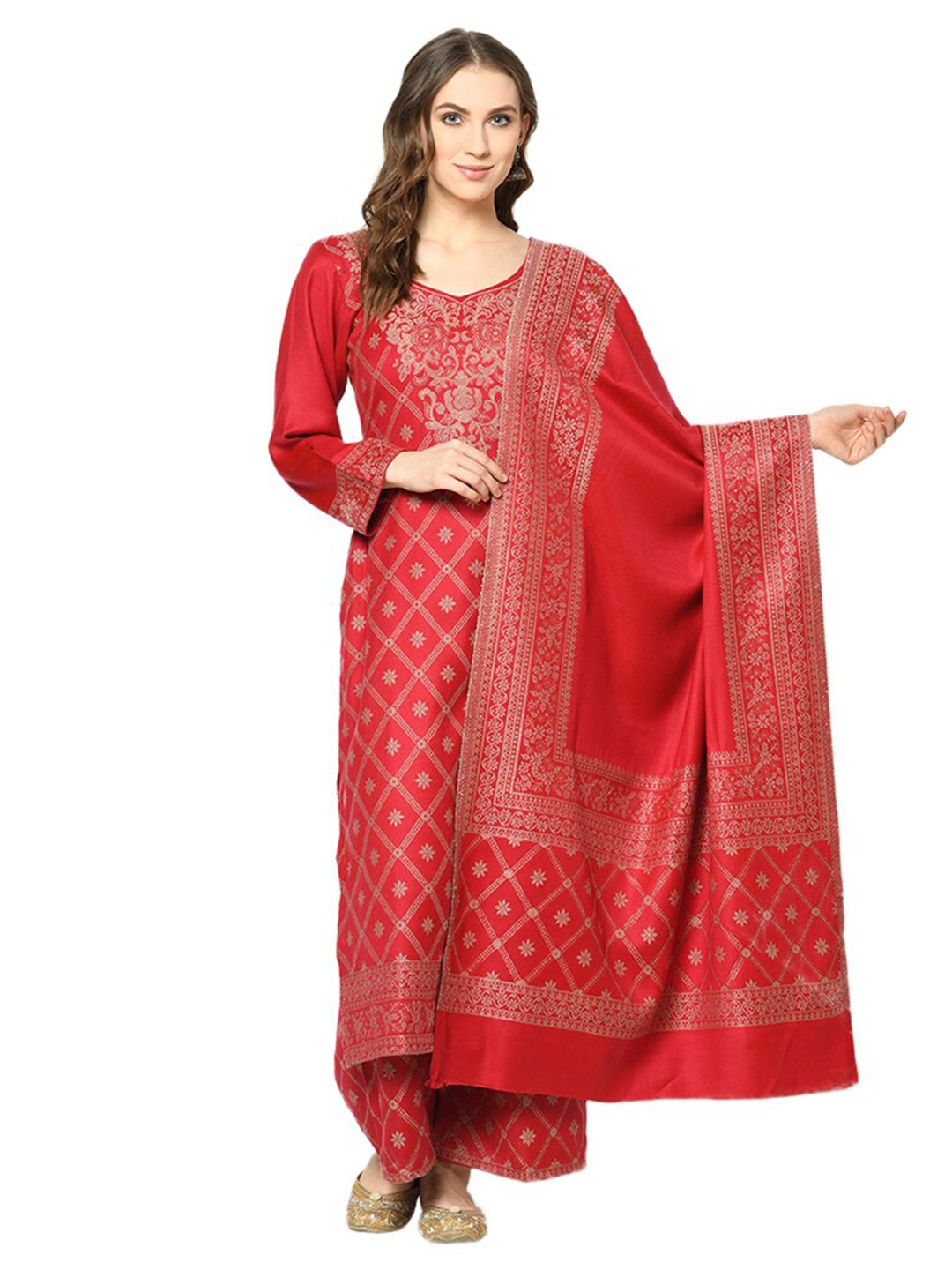 

Safaa Viscose Rayon Unstitched Dress Material, Red