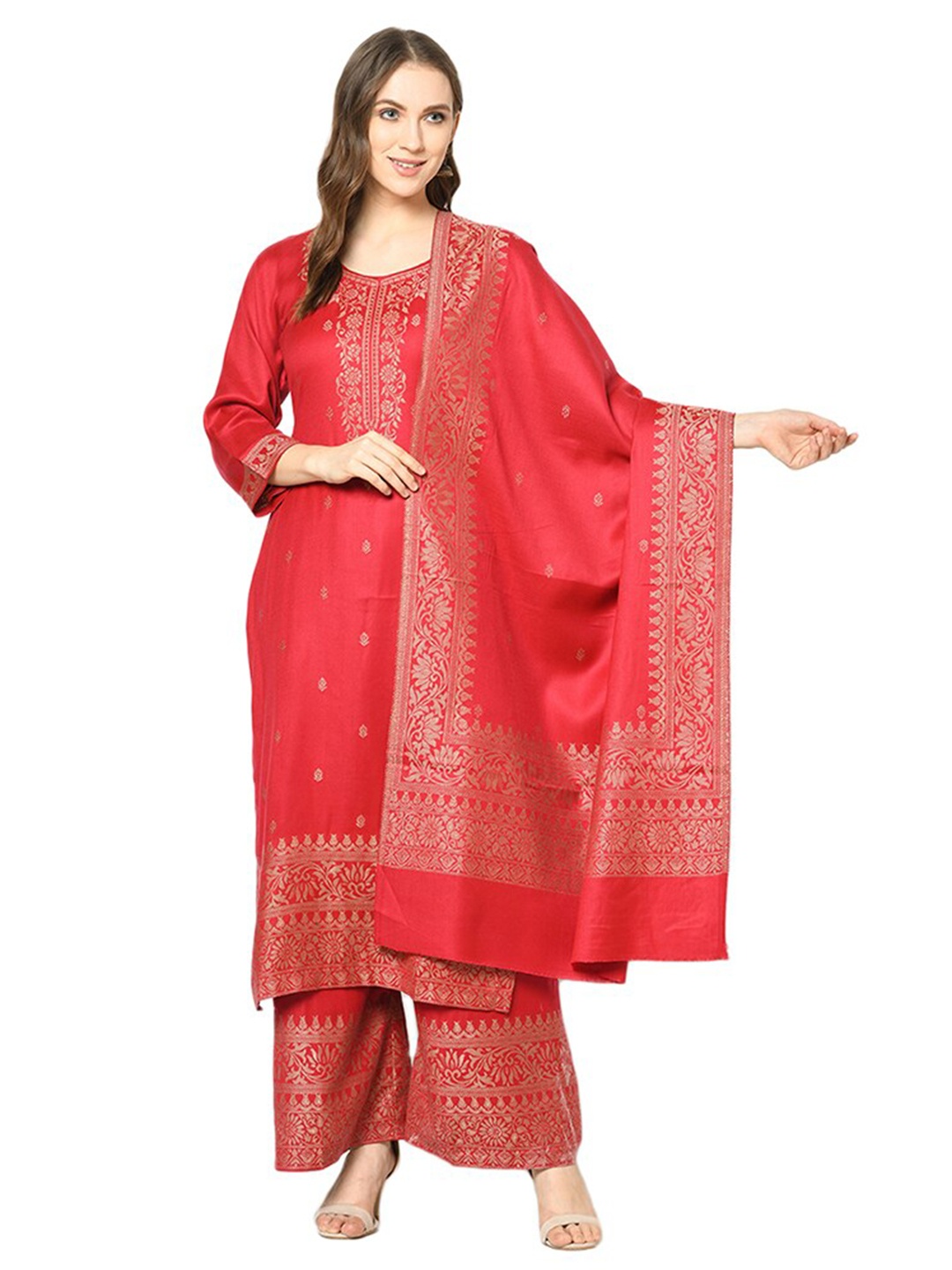 

Safaa Viscose Rayon Unstitched Dress Material, Red