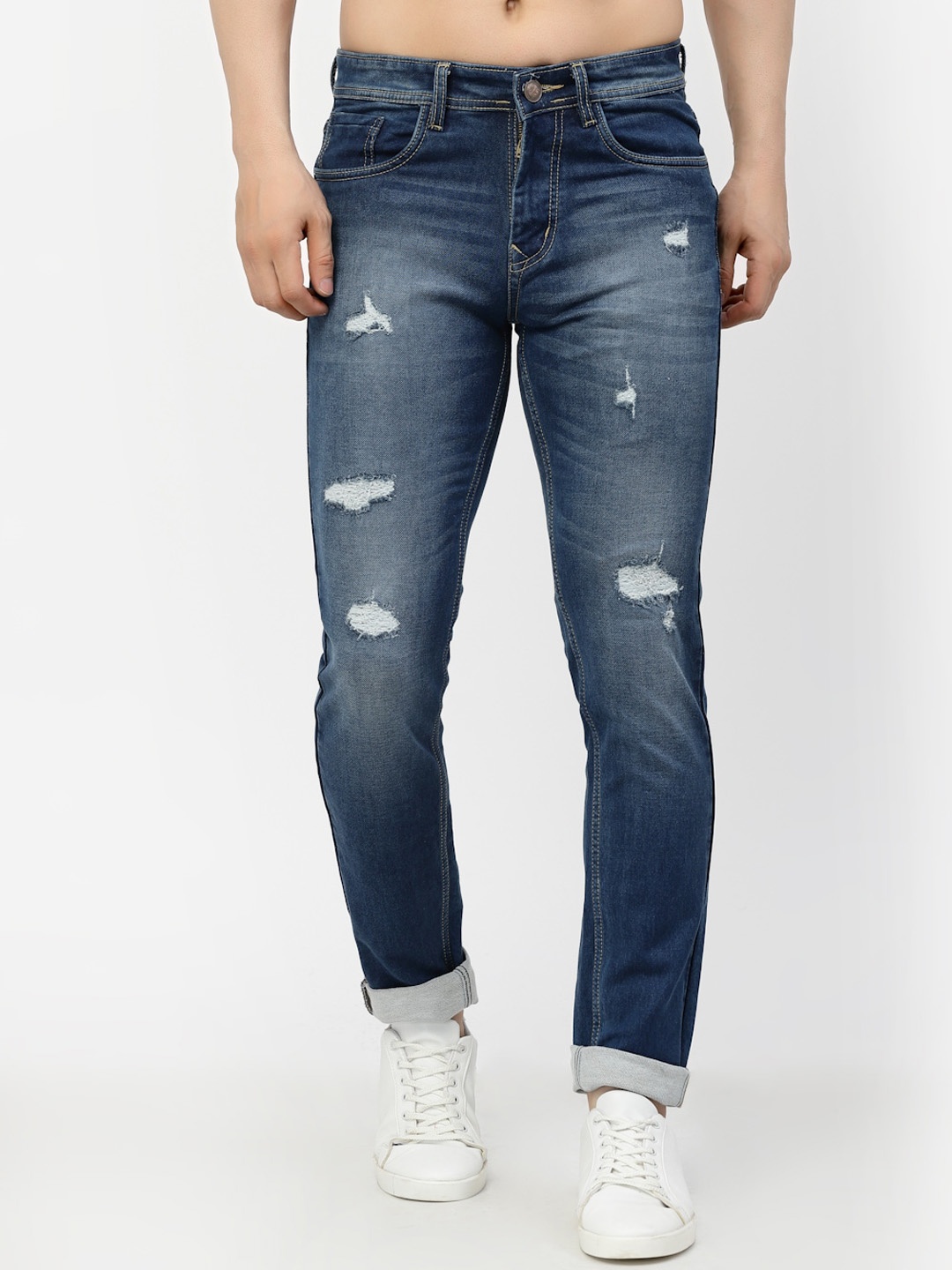 

FEVER Men Regular Fit Mildly Distressed Heavy Fade Stretchable Casual Cotton Jeans, Blue