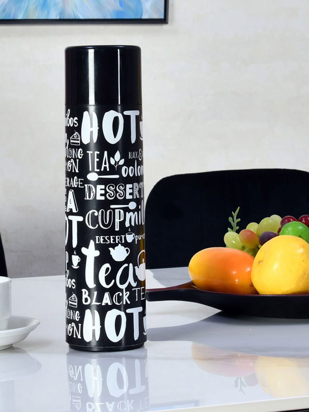 

Athome by Nilkamal Tumbler Black Printed Insulated Glass Water Bottle 410 ml