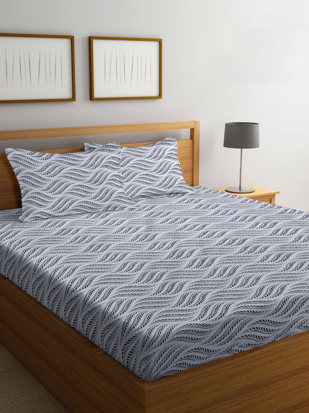 

KLOTTHE Grey Abstract Printed 300 TC King Bedsheet with 2 Pillow Covers