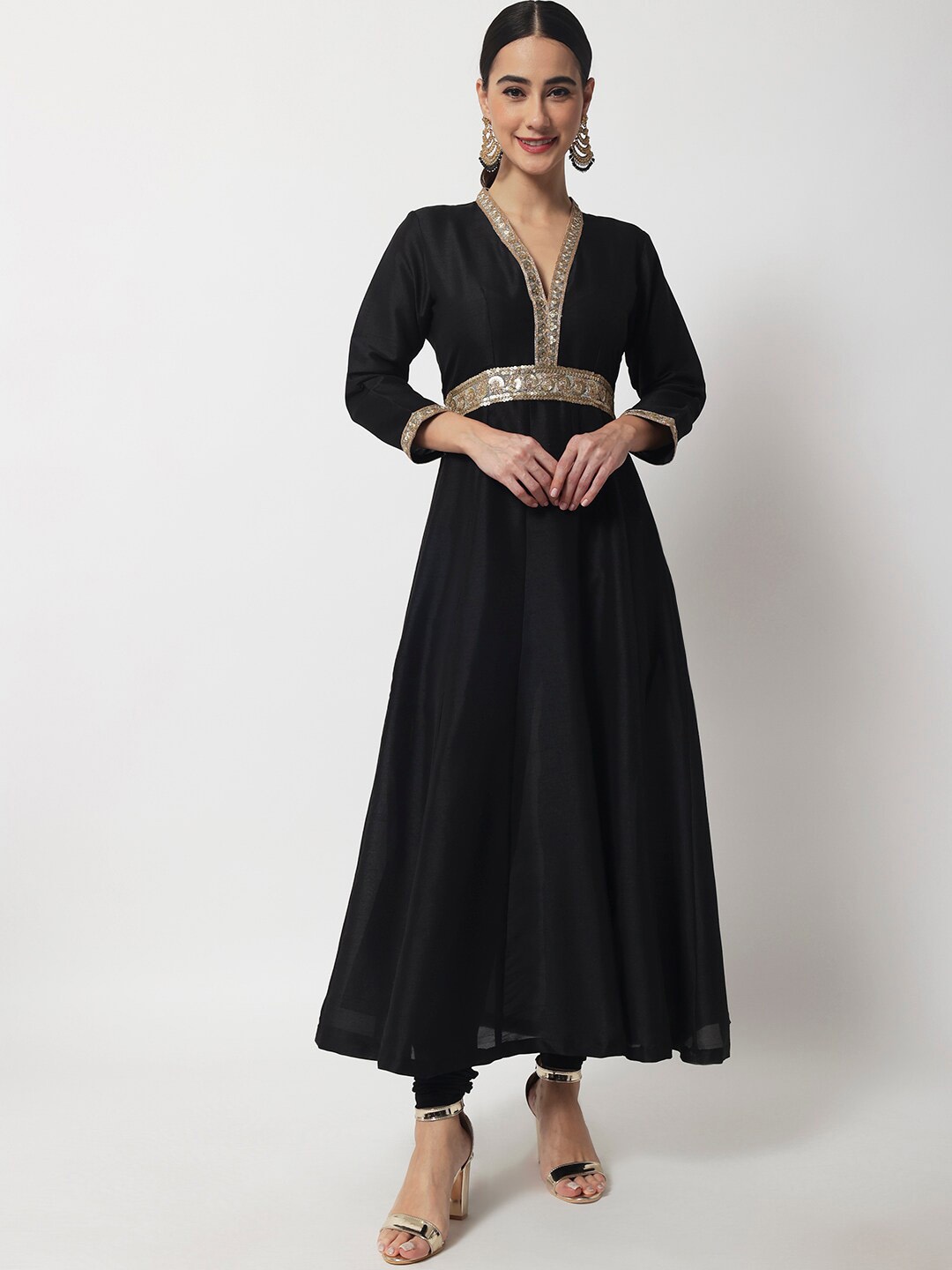

anokherang Women Sequinned Detailed Anarkali Kurta With Leggings, Black
