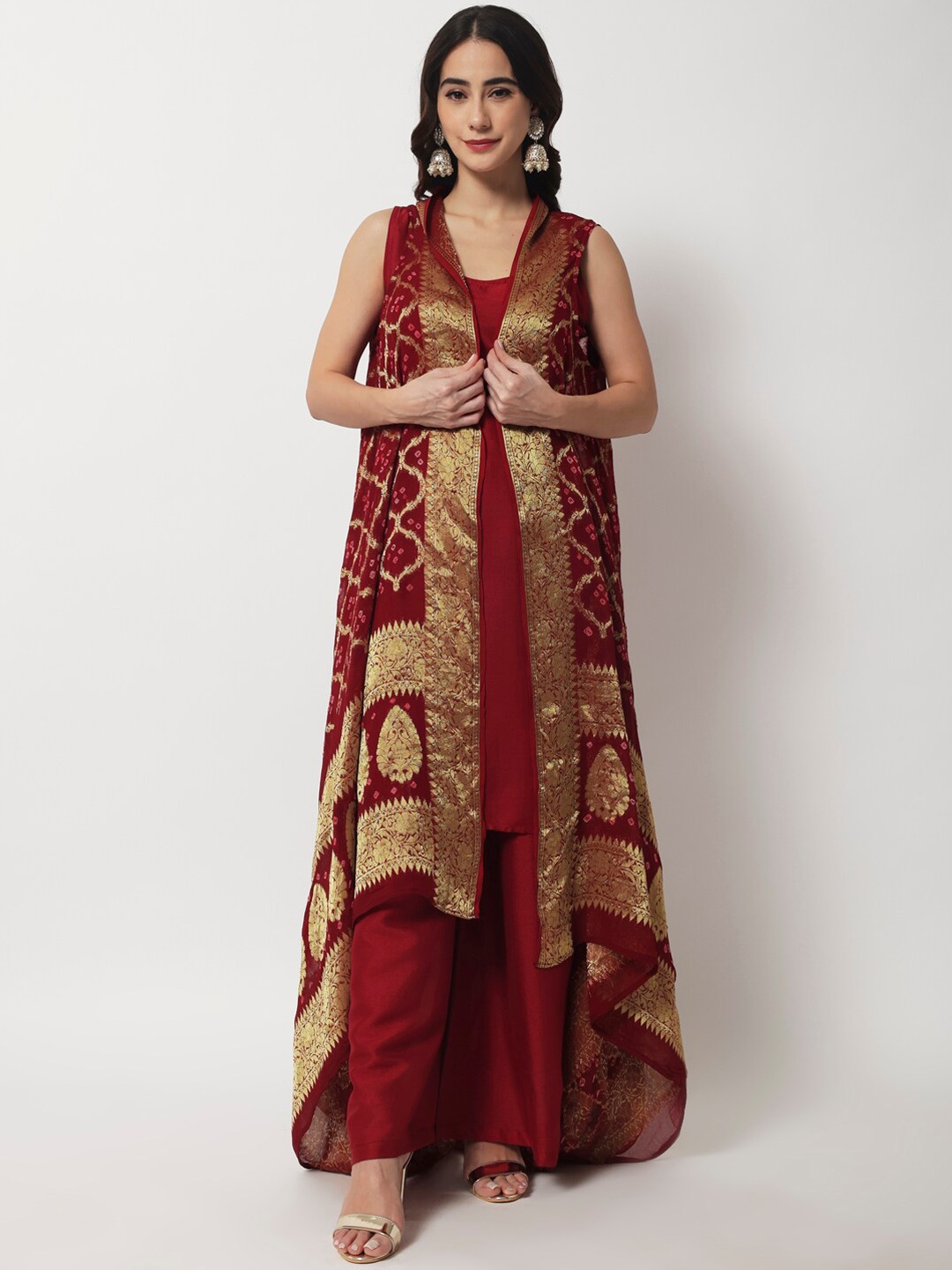 

anokherang Women Kurta with Palazzos & Jacket, Maroon