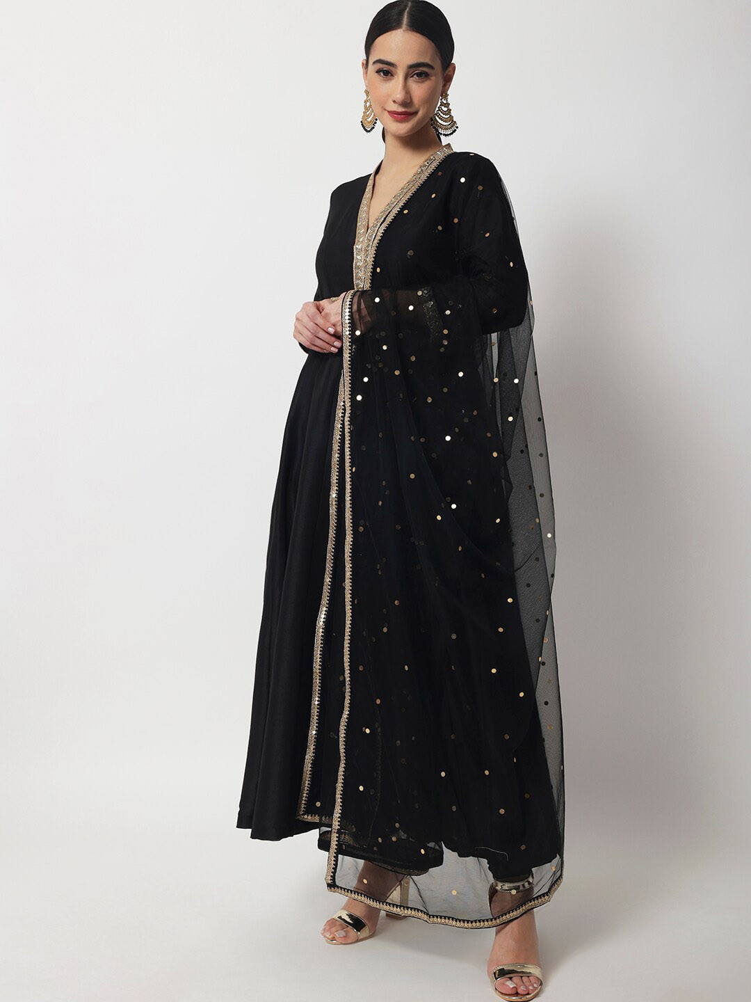 

anokherang Women Embroidered Sequinned Kurta with Churidar & Dupatta, Black