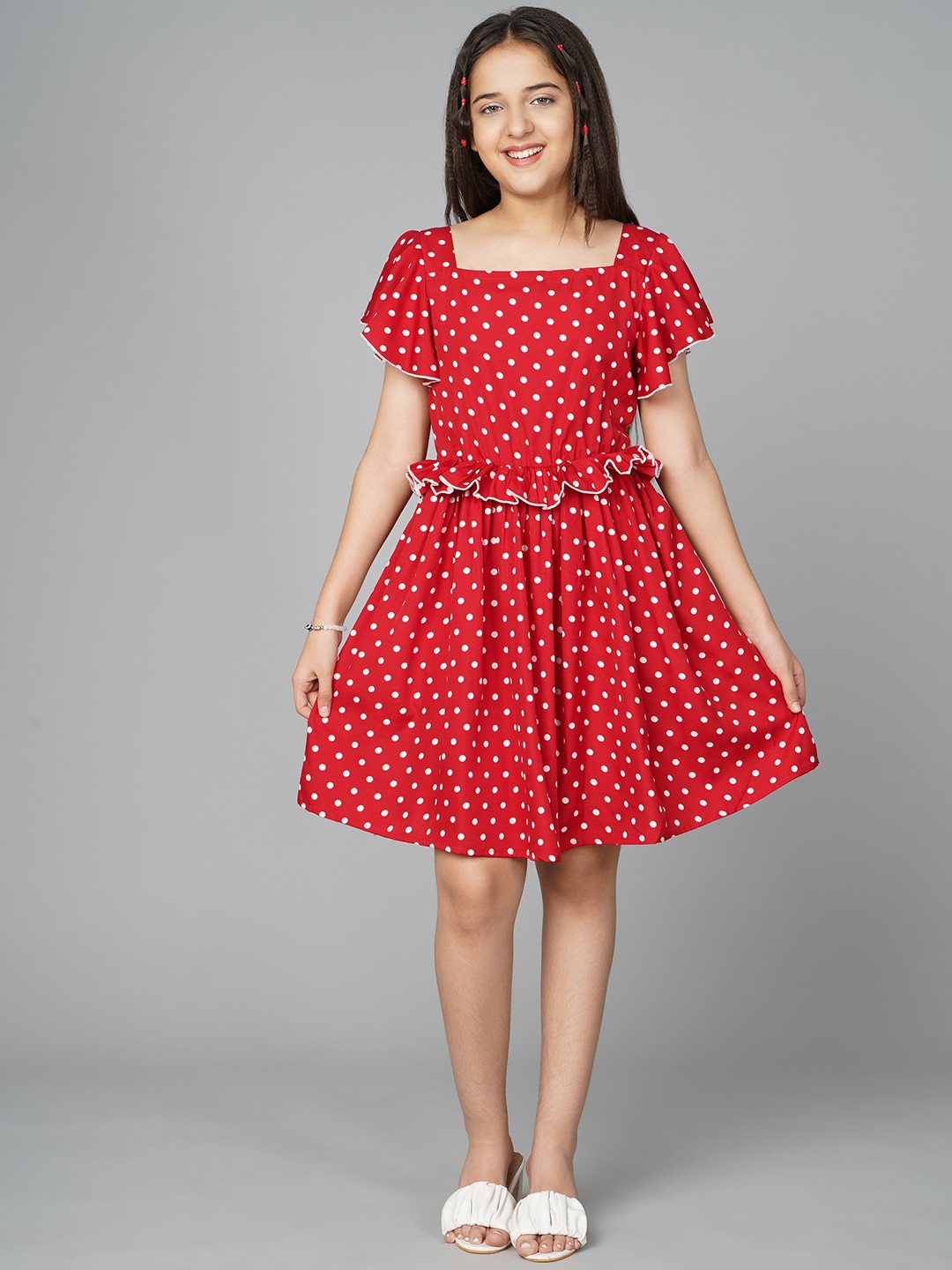 

White World Ruffled Detail Fit And Flare Dress, Red