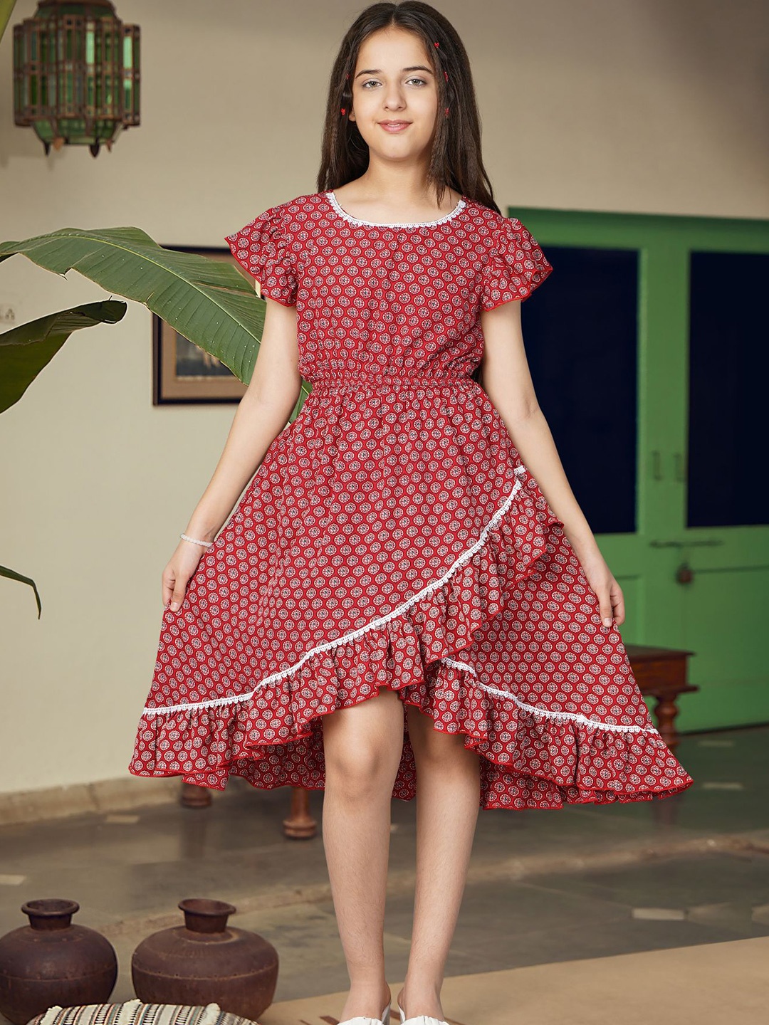 

White World Red Floral Printed Fit And Flare Dress