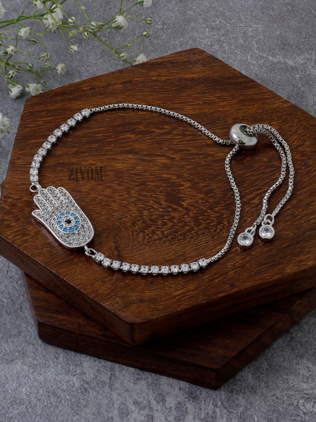 

ZIVOM Women Brass Cubic Zirconia Silver-Plated Link Bracelet