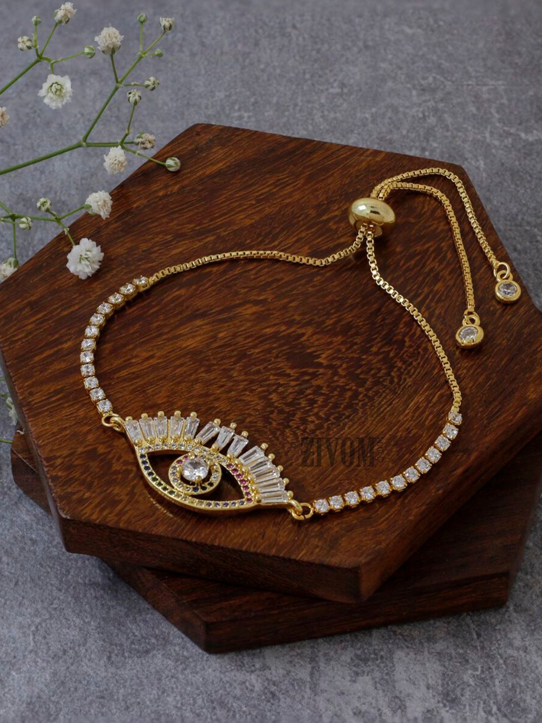 

ZIVOM Women Brass Cubic Zirconia Gold-Plated Link Bracelet