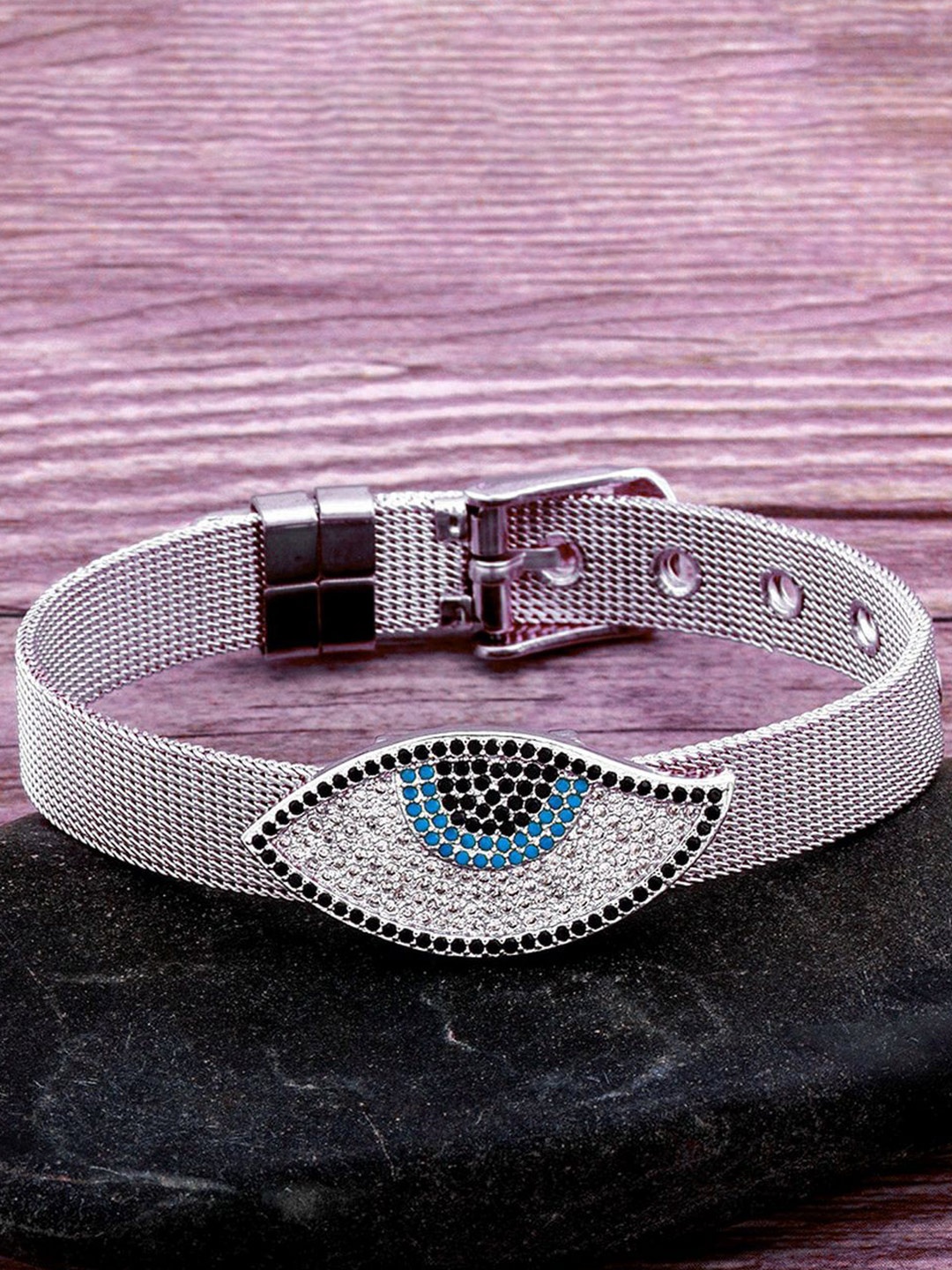 

ZIVOM Women Brass Cubic Zirconia Silver-Plated Link Bracelet