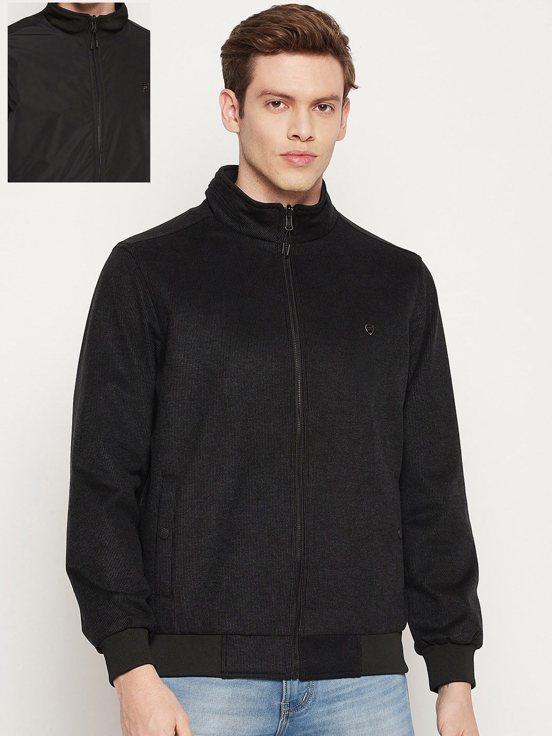 

Okane Men Black Reversible Bomber Jacket