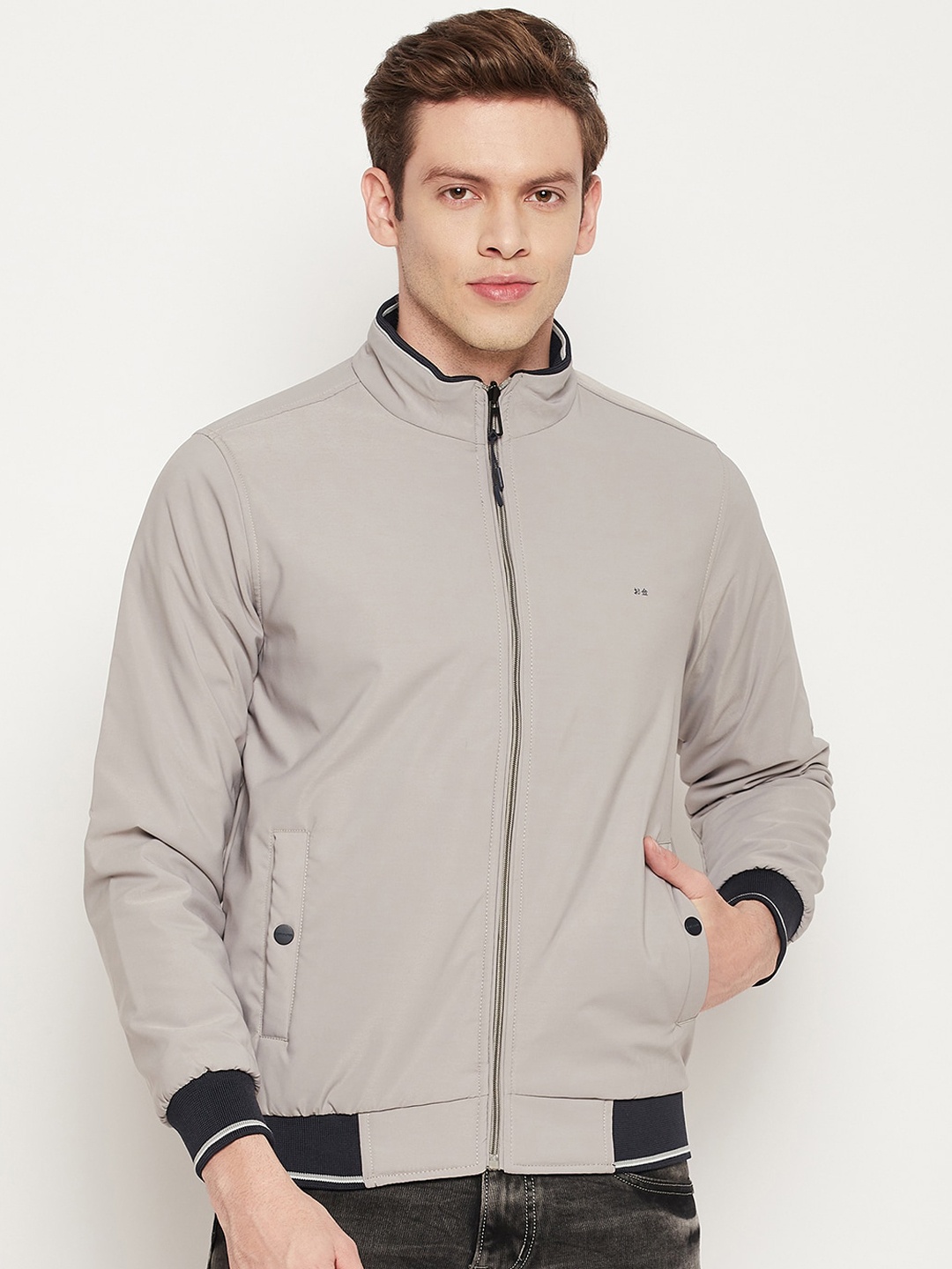 

Okane Men Grey Black Reversible Bomber Jacket