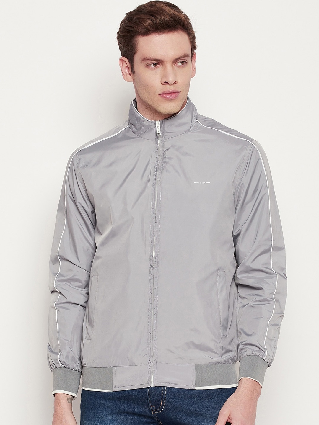 

Okane Men Grey Lightweight Bomber Jacket