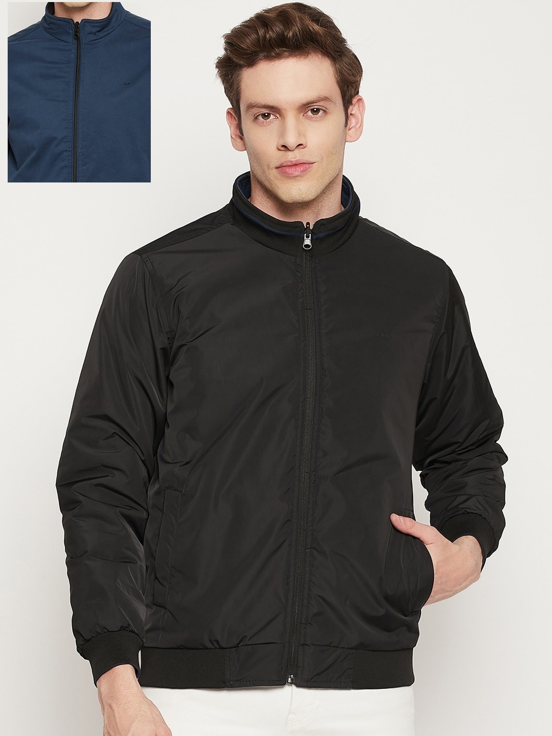 

Okane Men Navy Blue Reversible Bomber Jacket