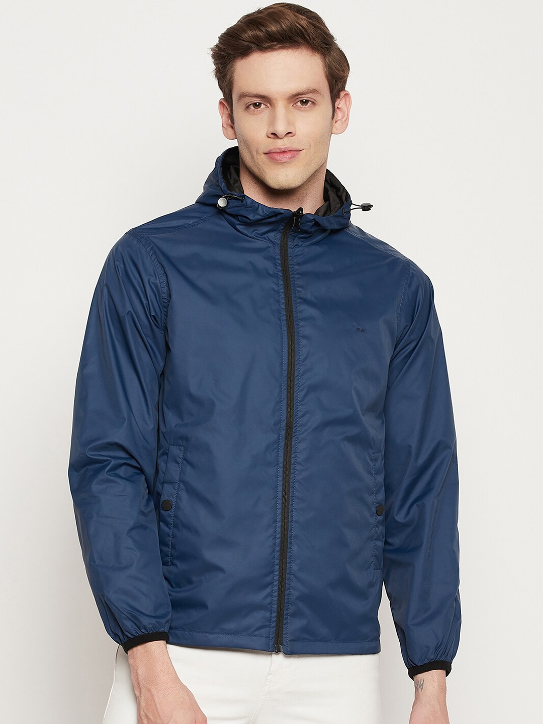

Okane Men Navy Blue Black Reversible Bomber Jacket