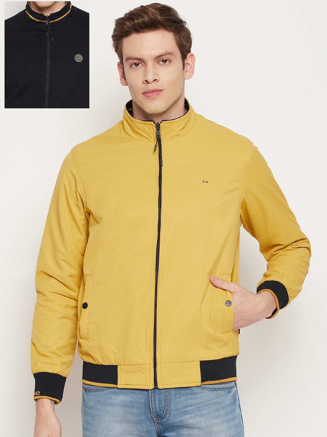 

Okane Men Yellow Black Reversible Bomber Jacket