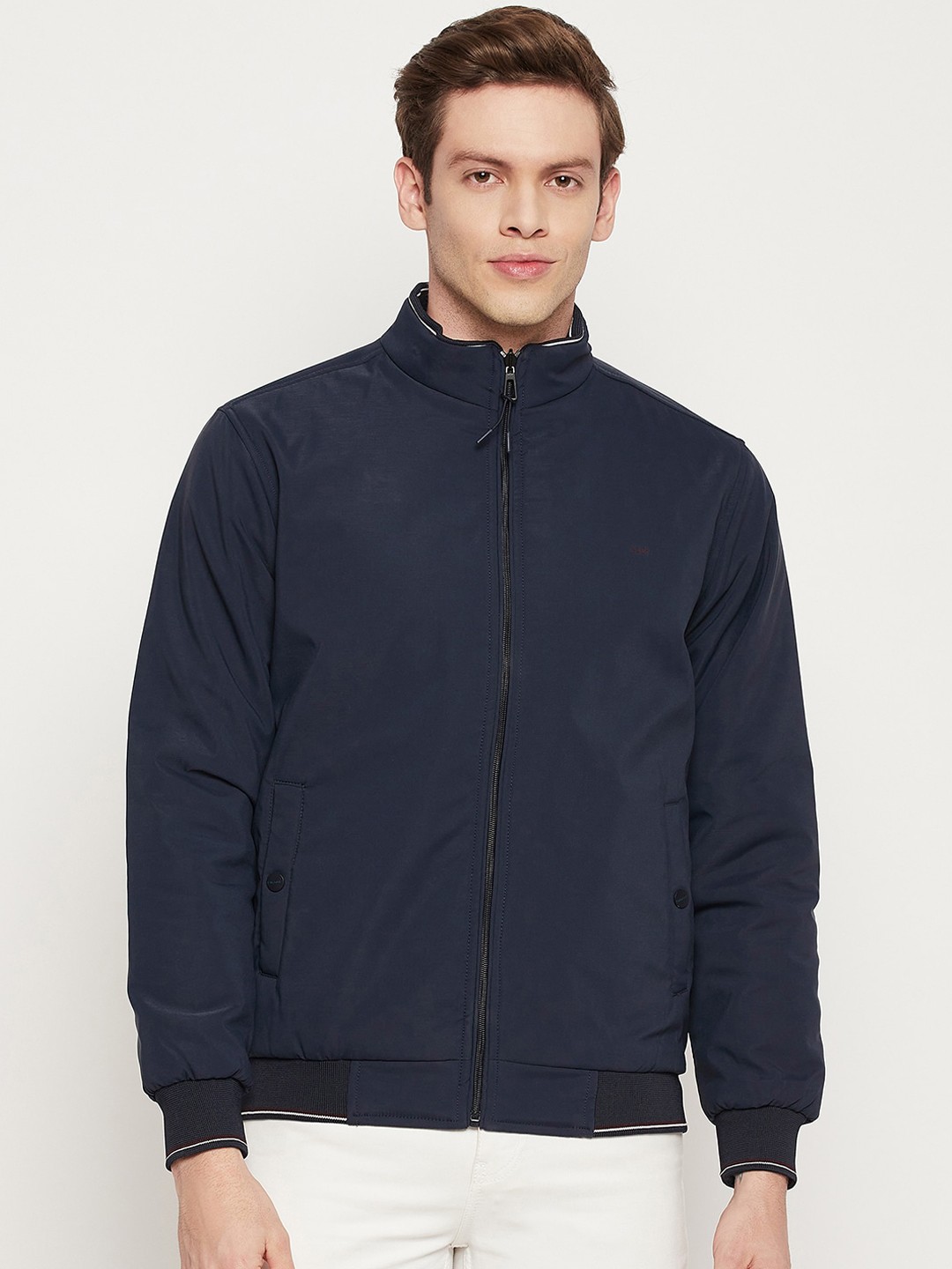 

Okane Men Navy Blue Maroon Reversible Bomber Jacket