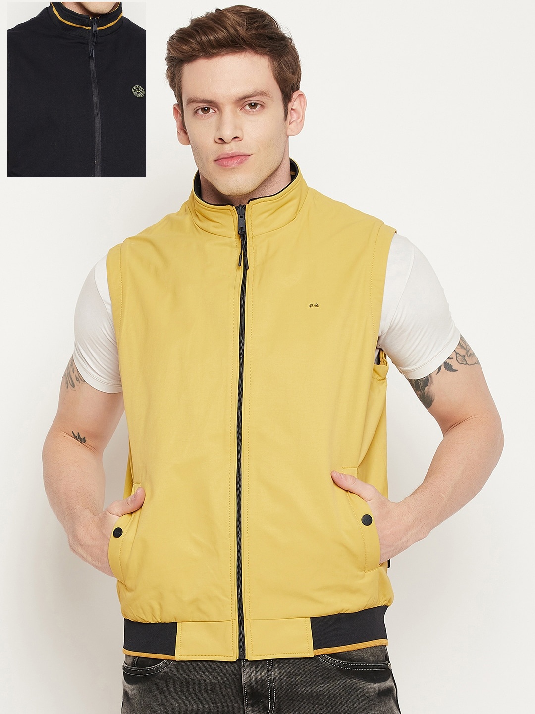 

Okane Men Yellow Black Reversible Bomber Jacket