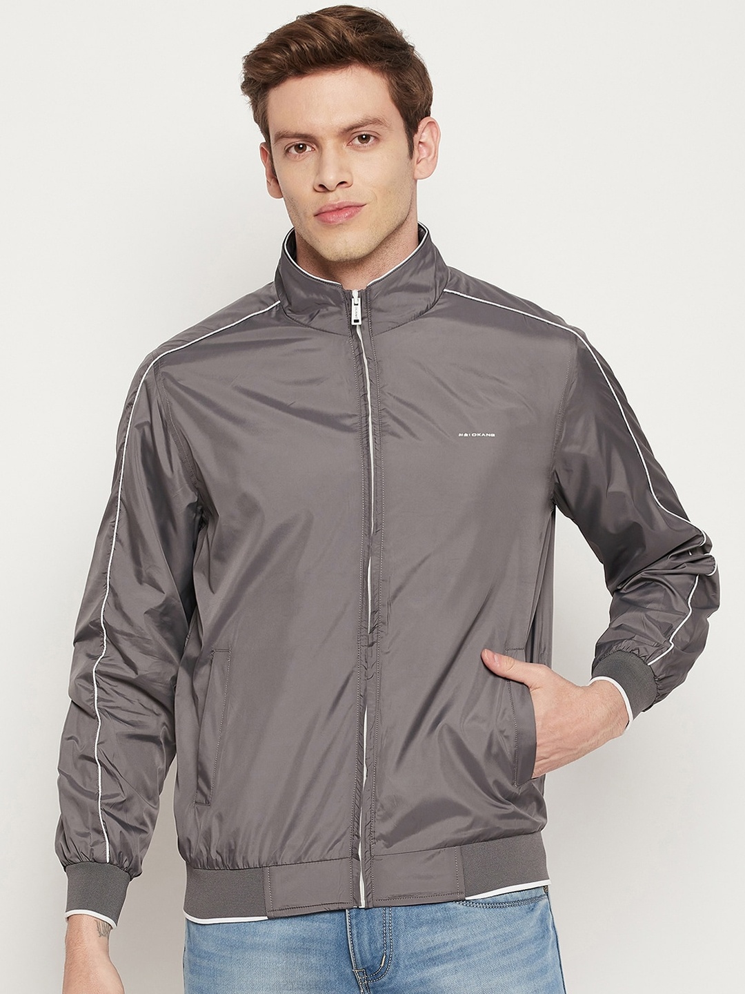 

Okane Men Grey Lightweight Bomber Jacket