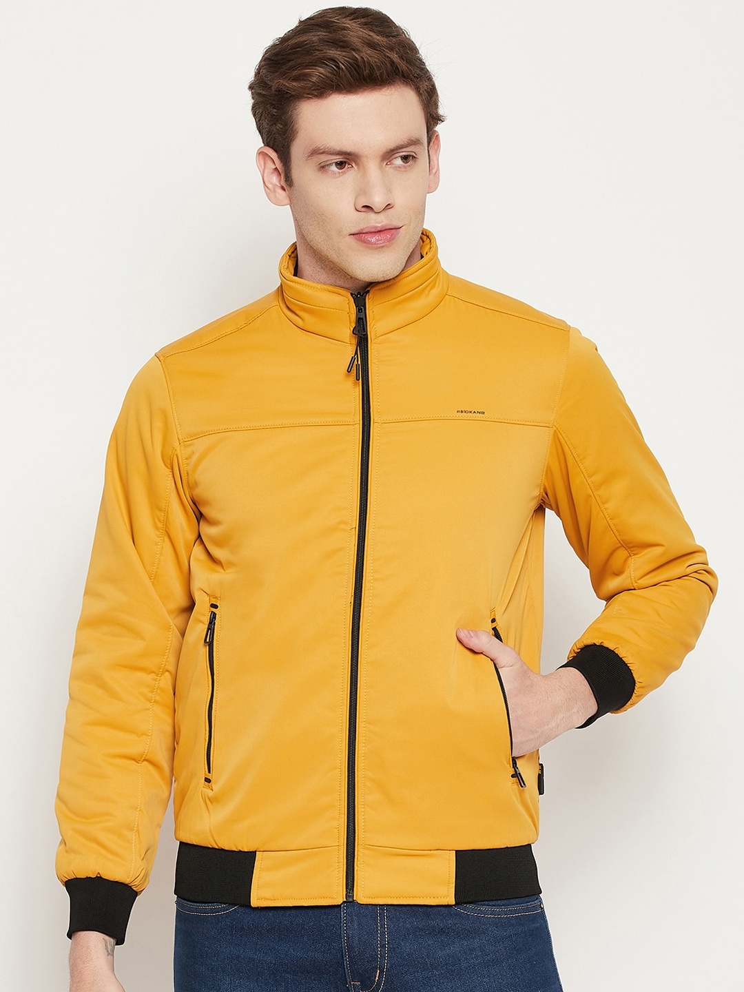 

Okane Men Mustard Black Reversible Bomber Jacket