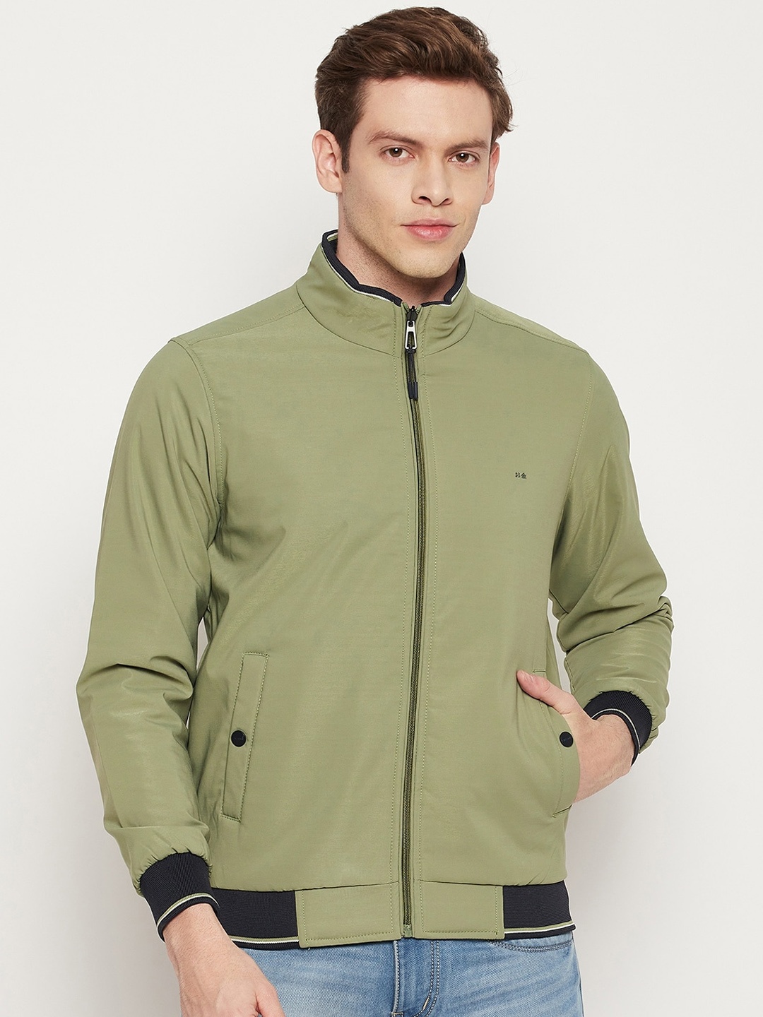 

Okane Men Olive Green Black Reversible Bomber Jacket