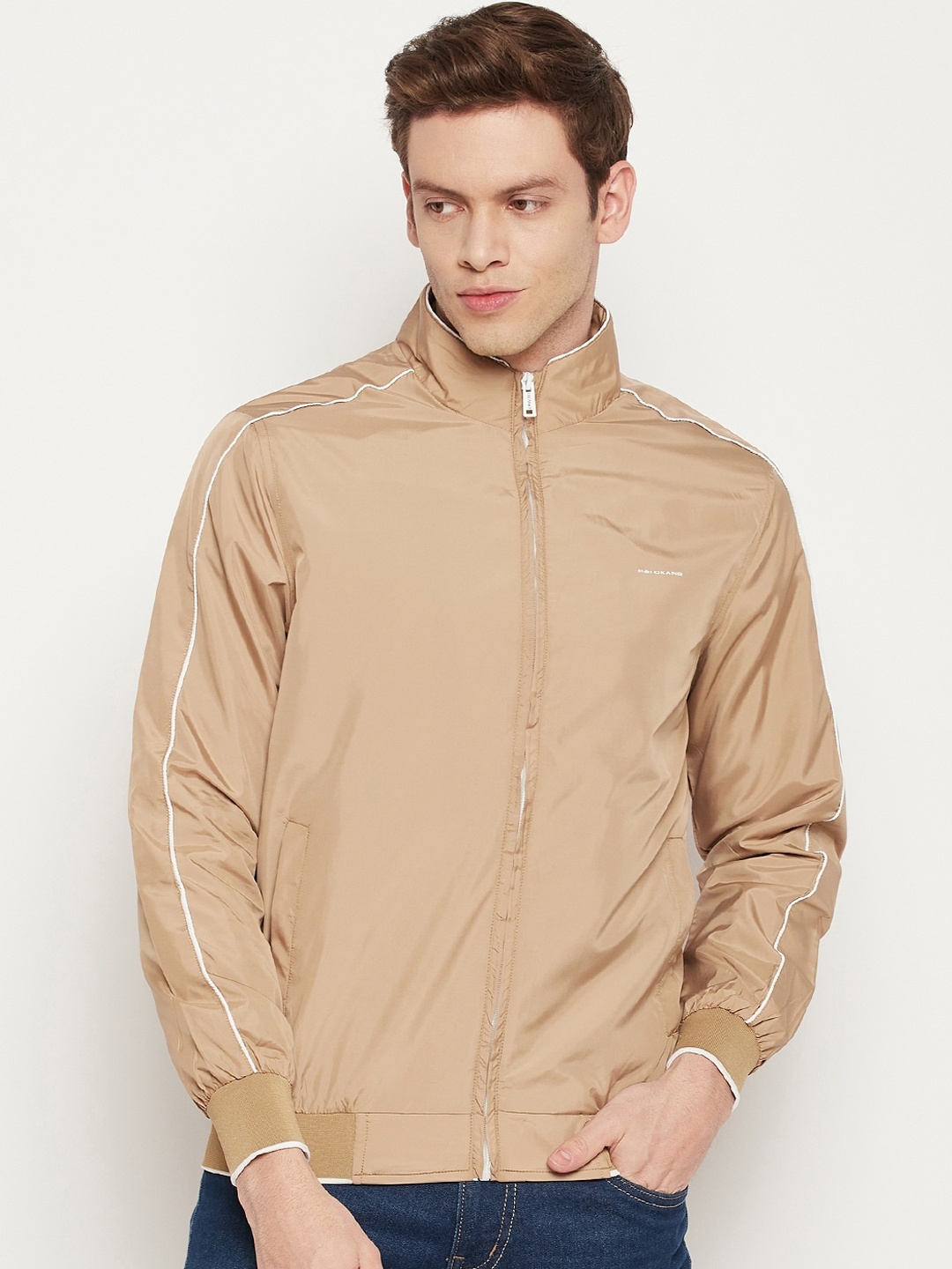 

Okane Men Cream-Coloured Lightweight Bomber Jacket