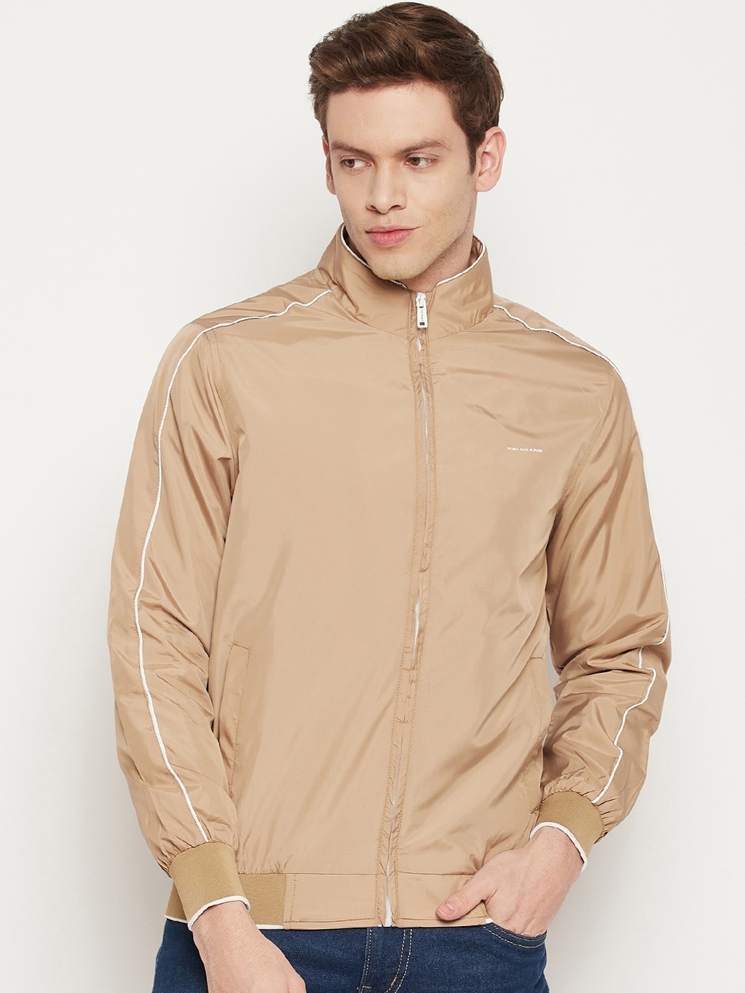 

Okane Men Cream-Coloured Lightweight Bomber Jacket