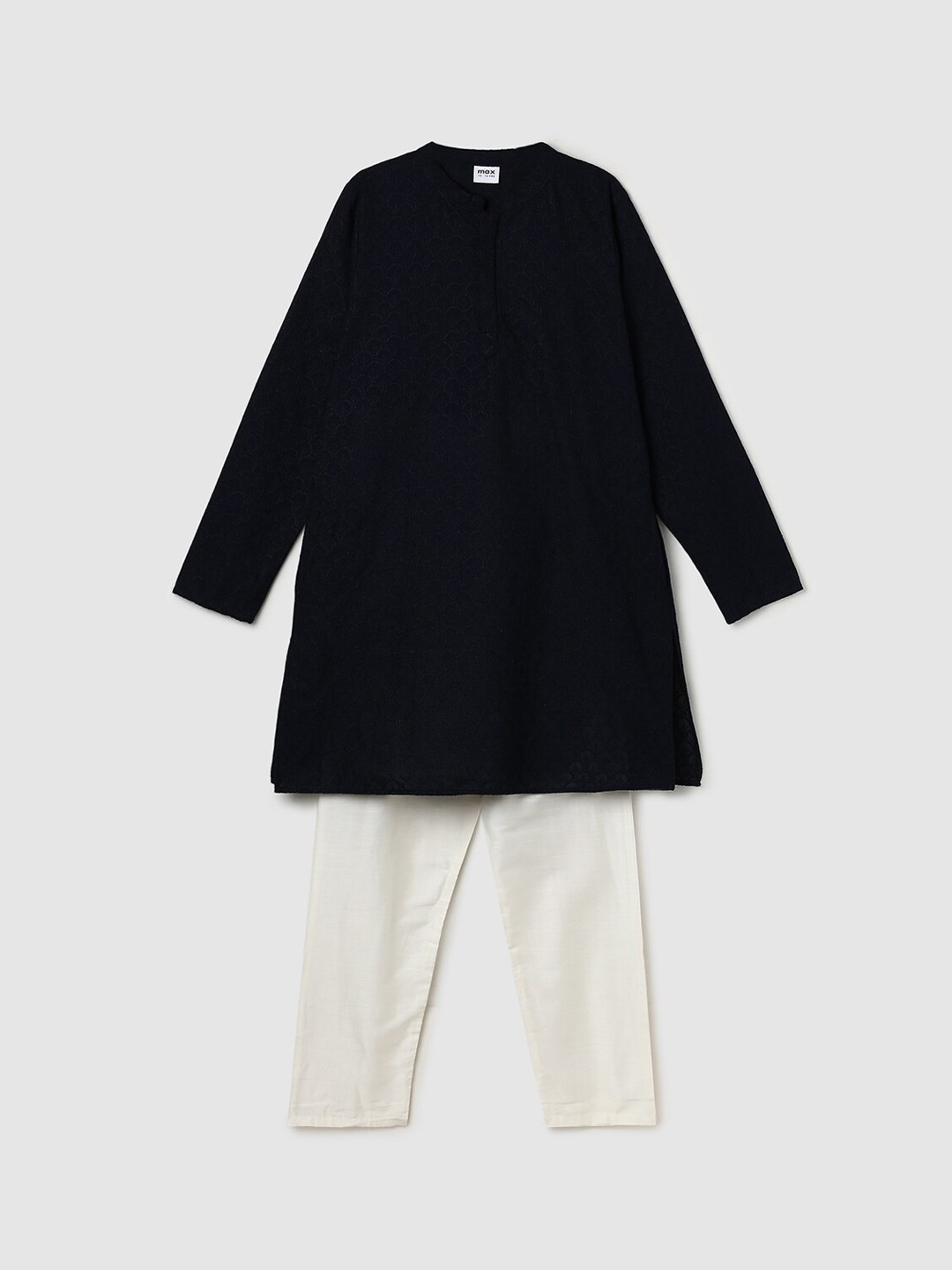 

max Cotton Kurta & Pyjamas With Nehru Jacket, Navy blue