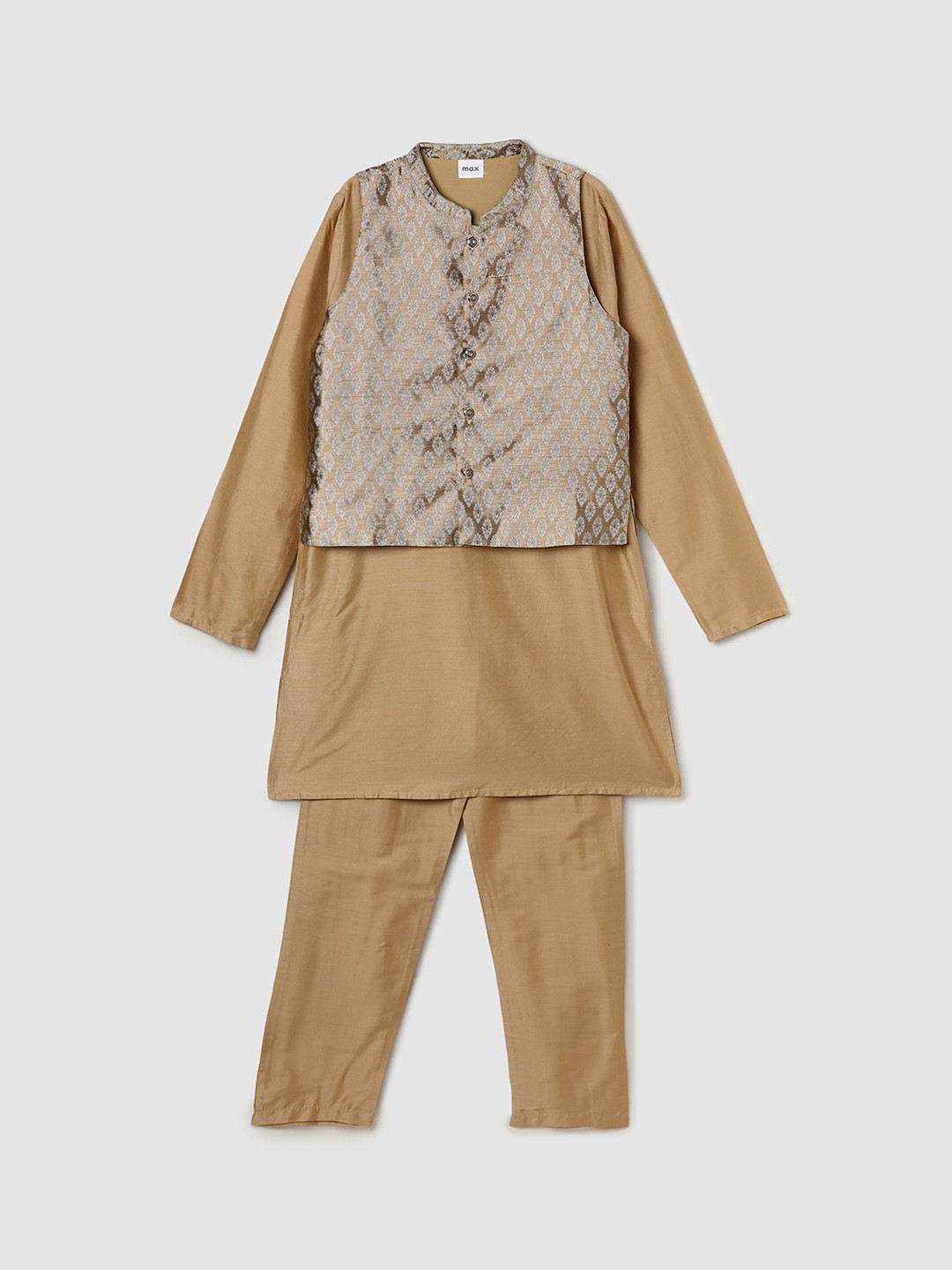 

max Boys Kurta with Pyjamas & Waistcoat, Gold