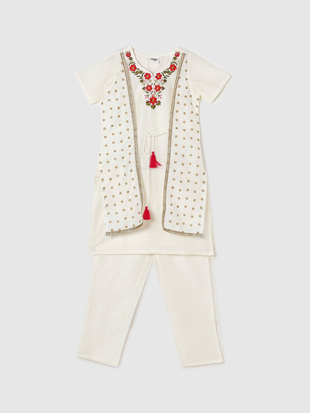 

max Floral Printed Kurta with Trousers, White