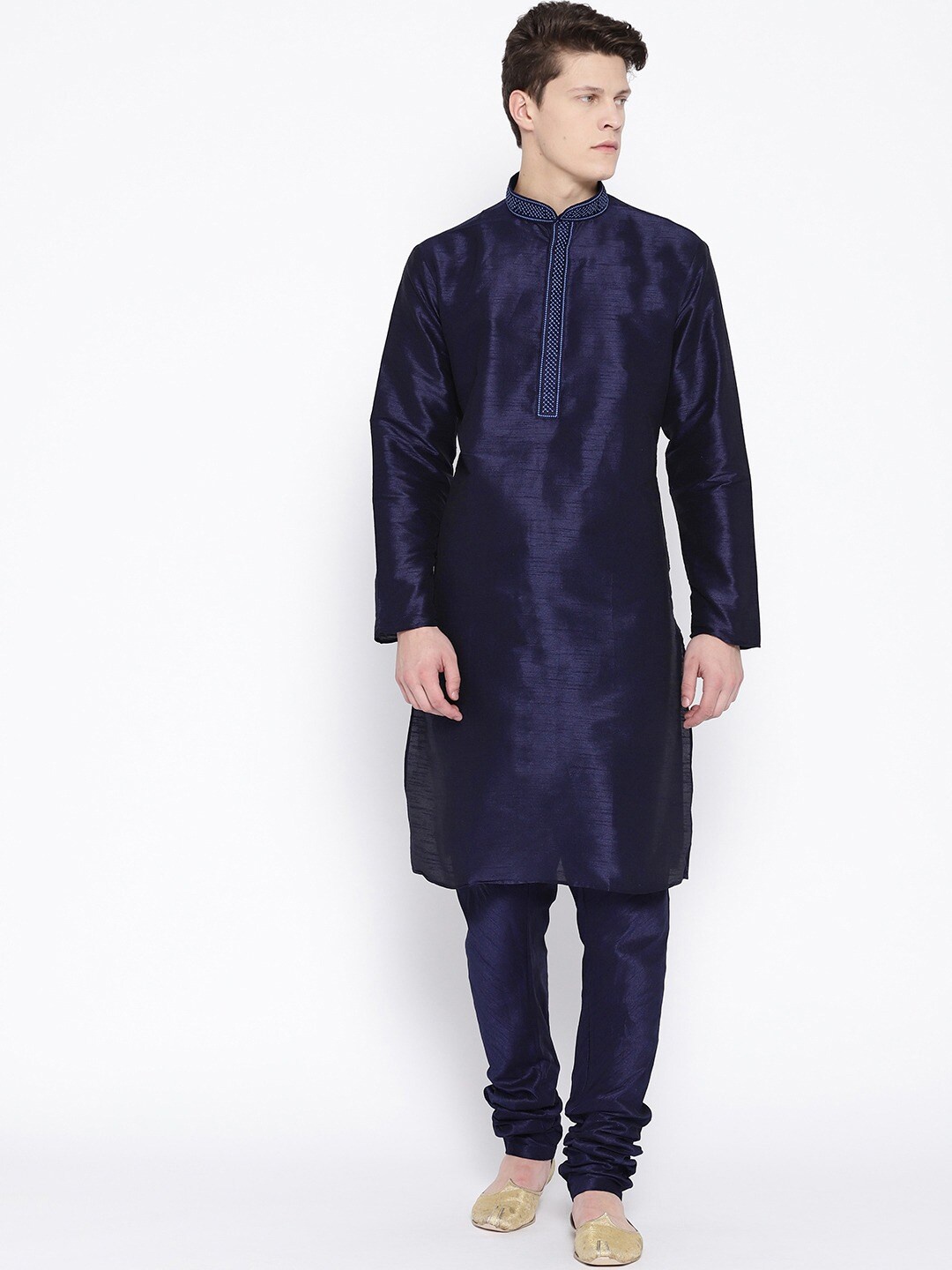 

SG LEMAN Plus Men Thread Work Kurta with Churidar, Navy blue