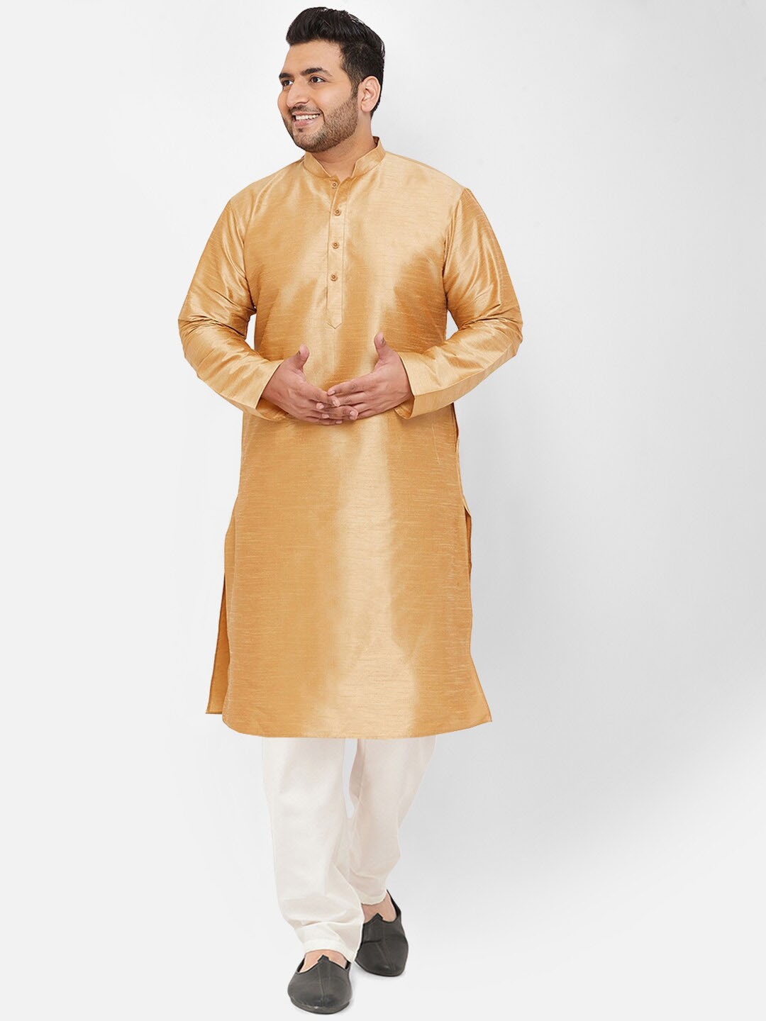 

SG LEMAN Plus Men Plus Size Kurta with Churidar, Gold