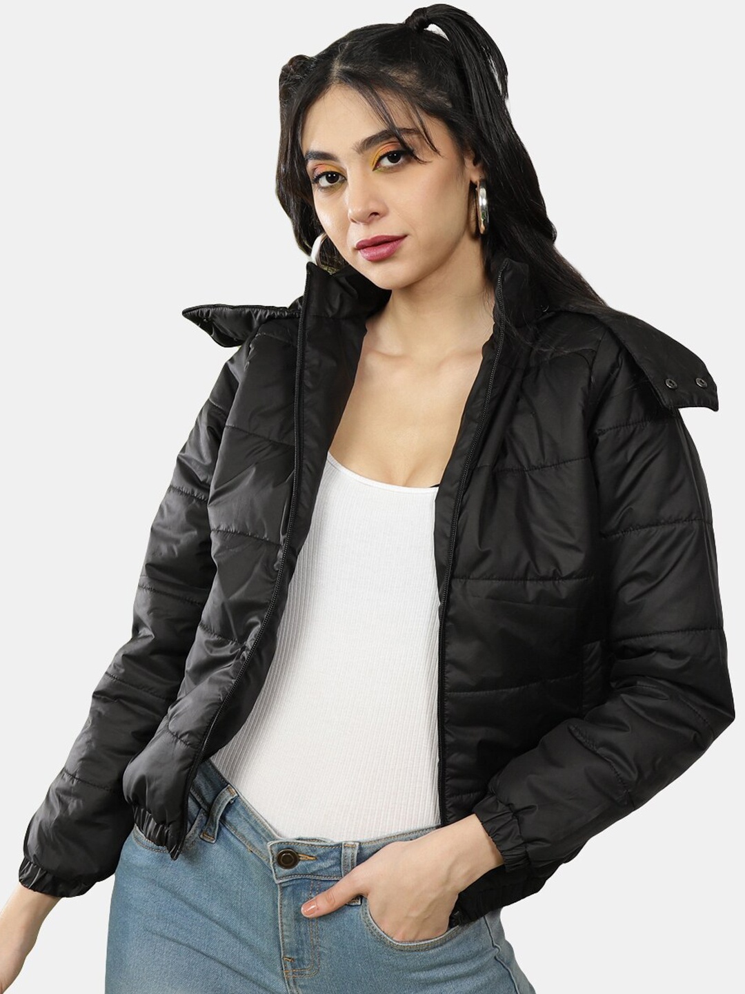 

Freehand by The Indian Garage Co Women Black Outdoor Bomber Jacket