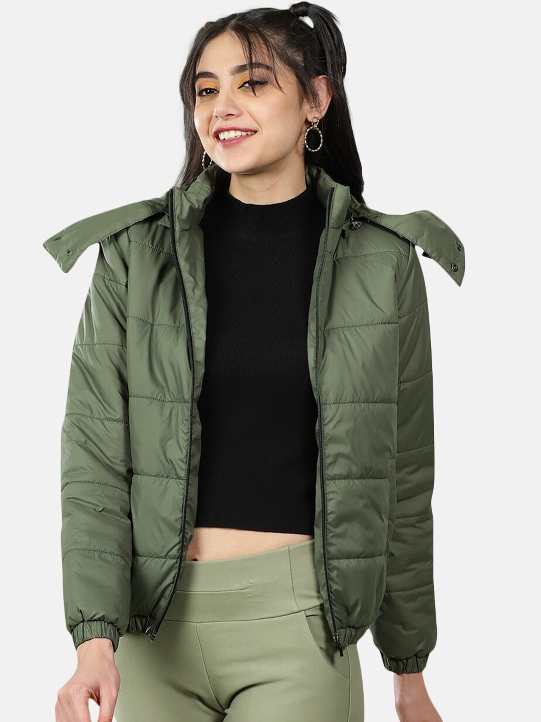 

Freehand by The Indian Garage Co Women Olive Green Outdoor Quilted Jacket