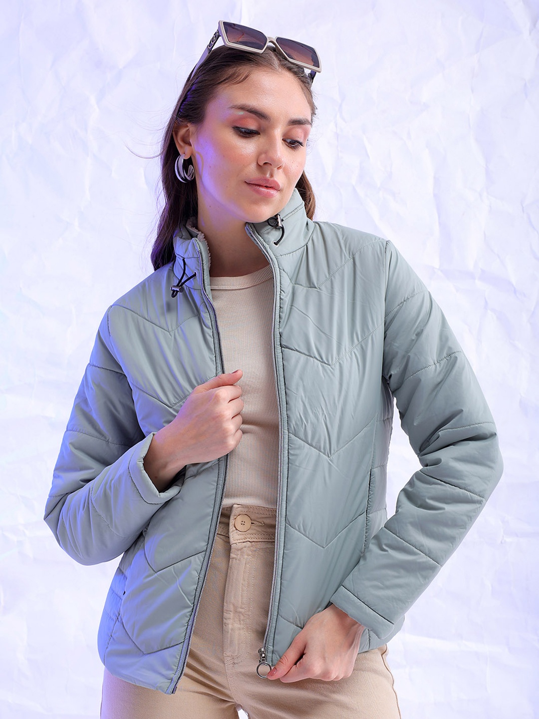 

Freehand by The Indian Garage Co Women Green Outdoor Bomber Jacket