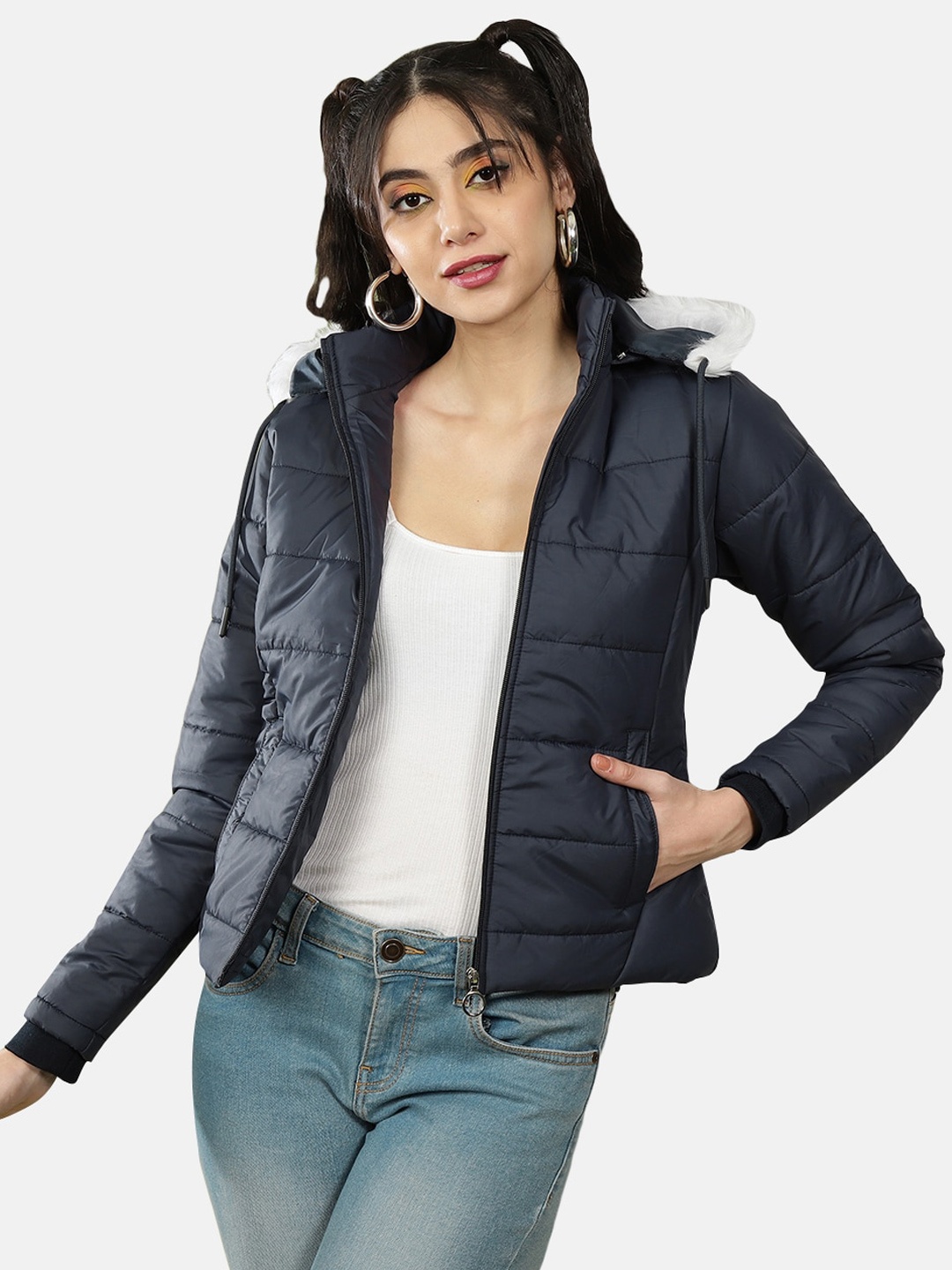 

Freehand by The Indian Garage Co Women Hooded Padded Jacket, Navy blue